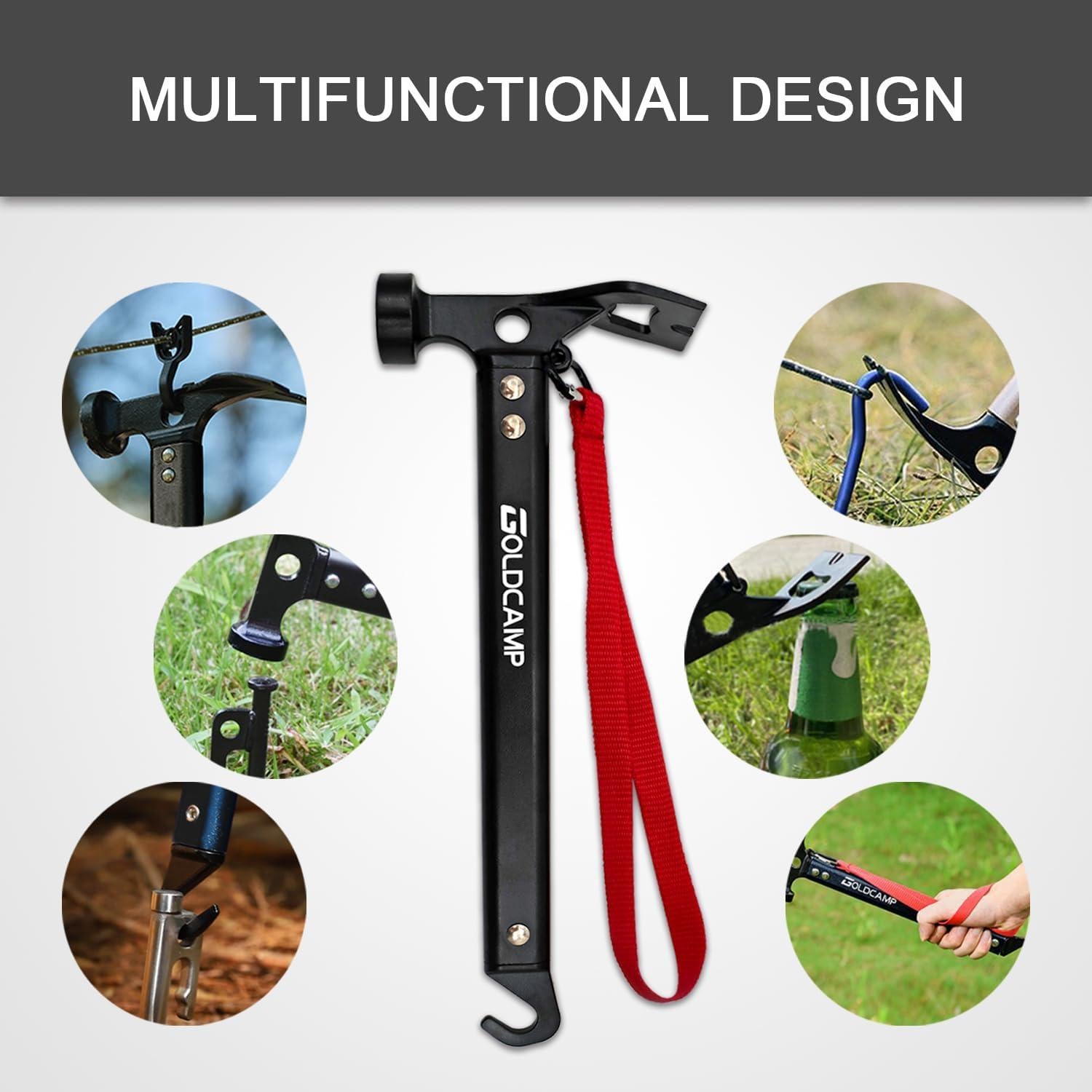 Kit de Camping GoldCamp: Martillo y 8 Estacas de Aluminio