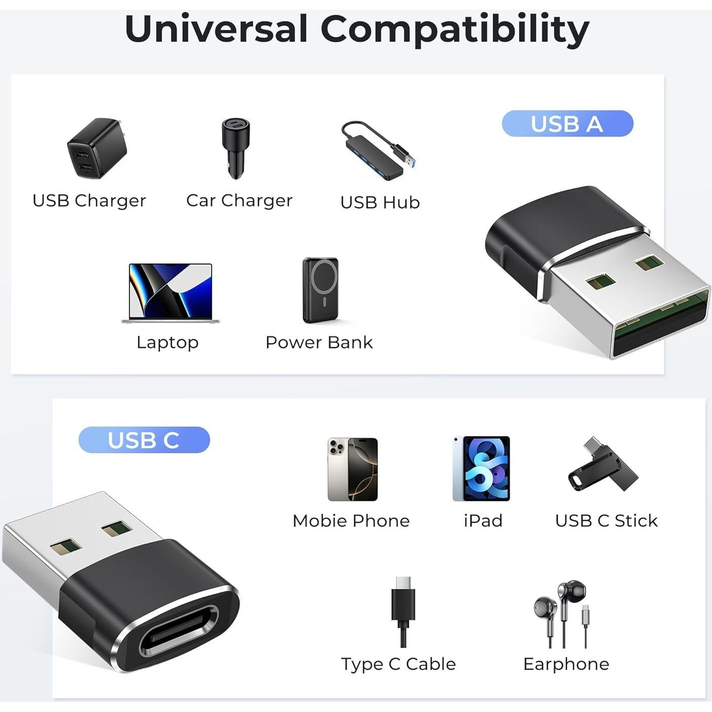 Adaptador USB a USB-C Basesailor 4Pack Tipo C Femenino a A Masculino