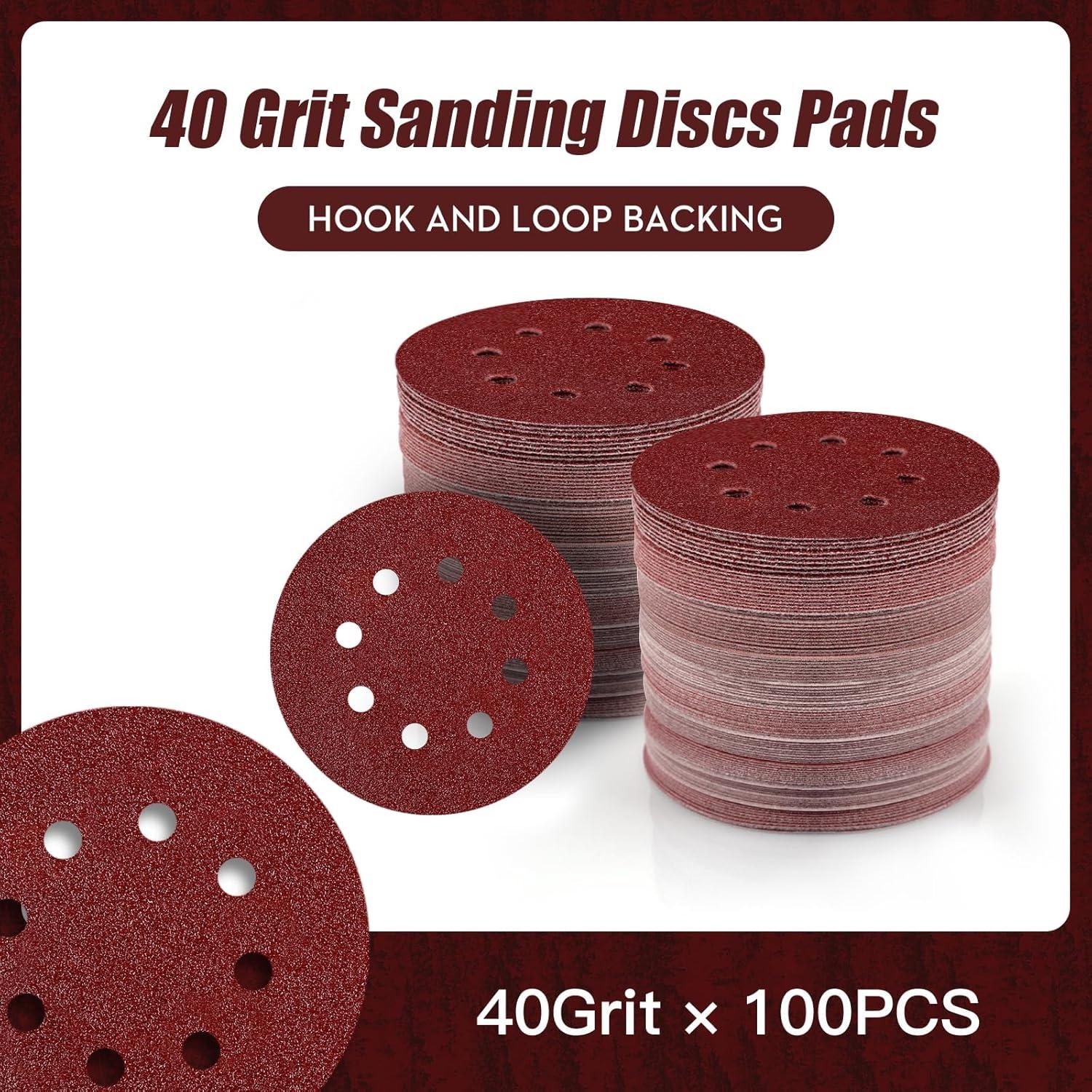 100 Discos de Lijado 5" 40 Grano Tongbay con Gancho y Bucle