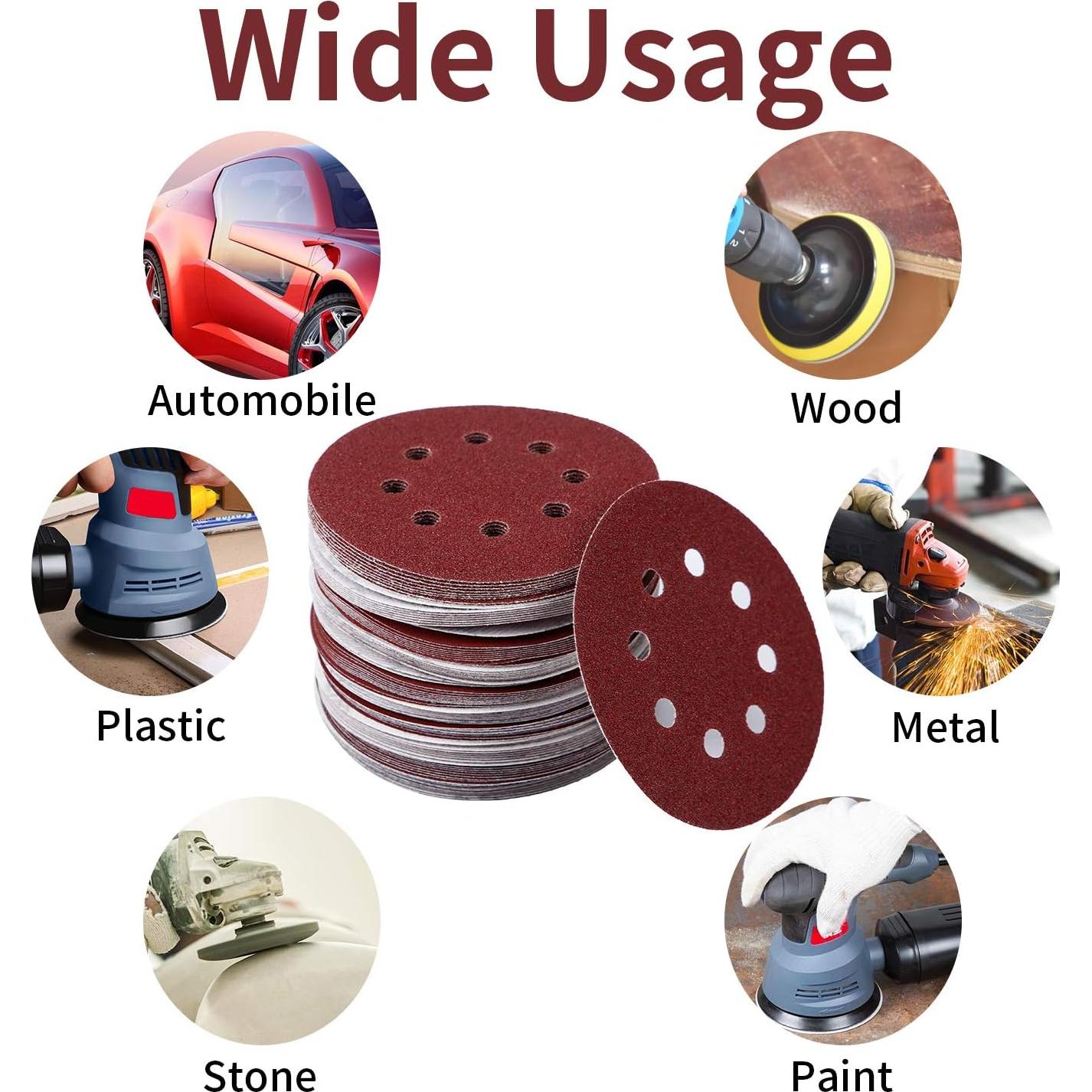 100 Discos de Lijado 5" 40 Grano Tongbay con Gancho y Bucle