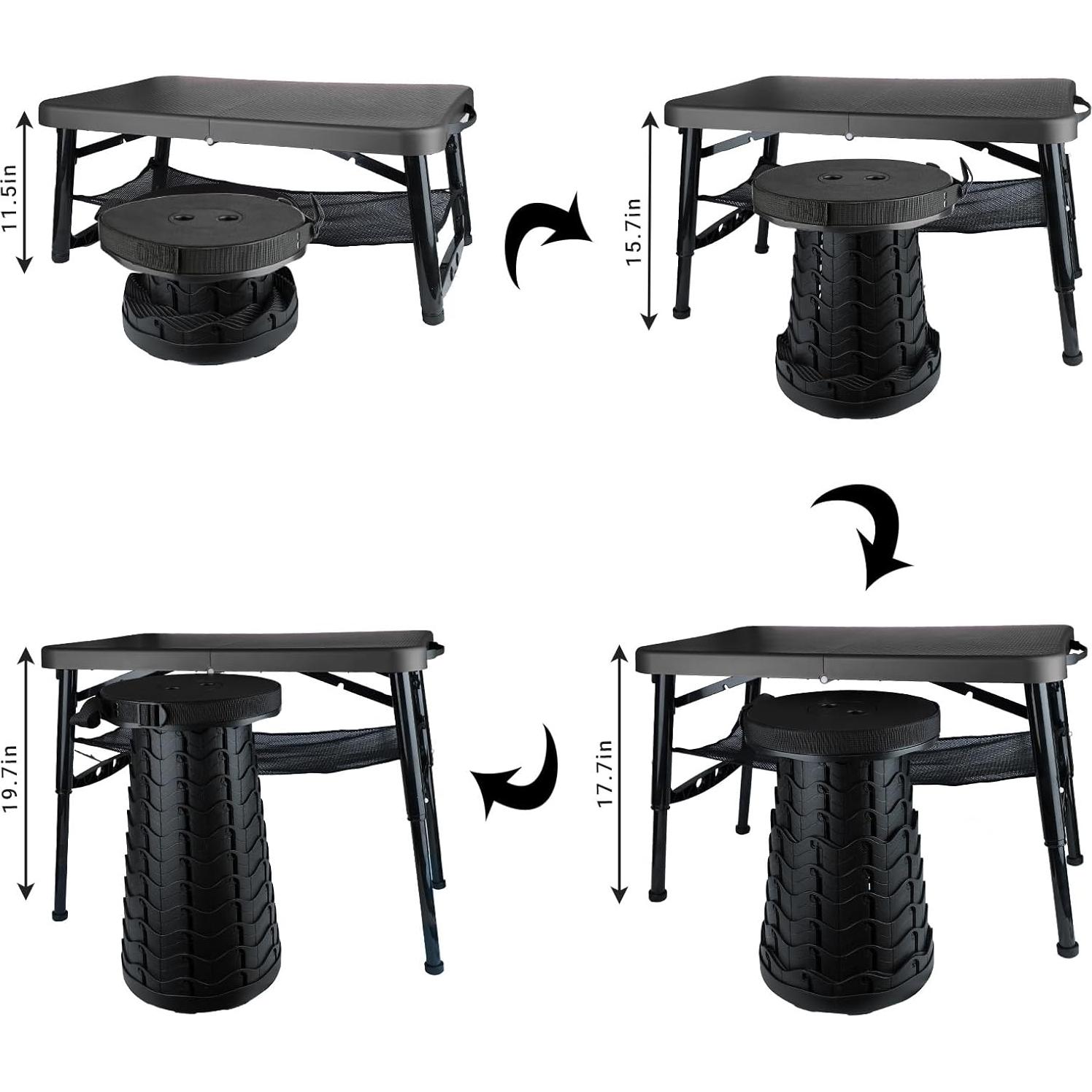 Mesa Plegable ZTMT 4 Pies Ajustable Negra + Taburete