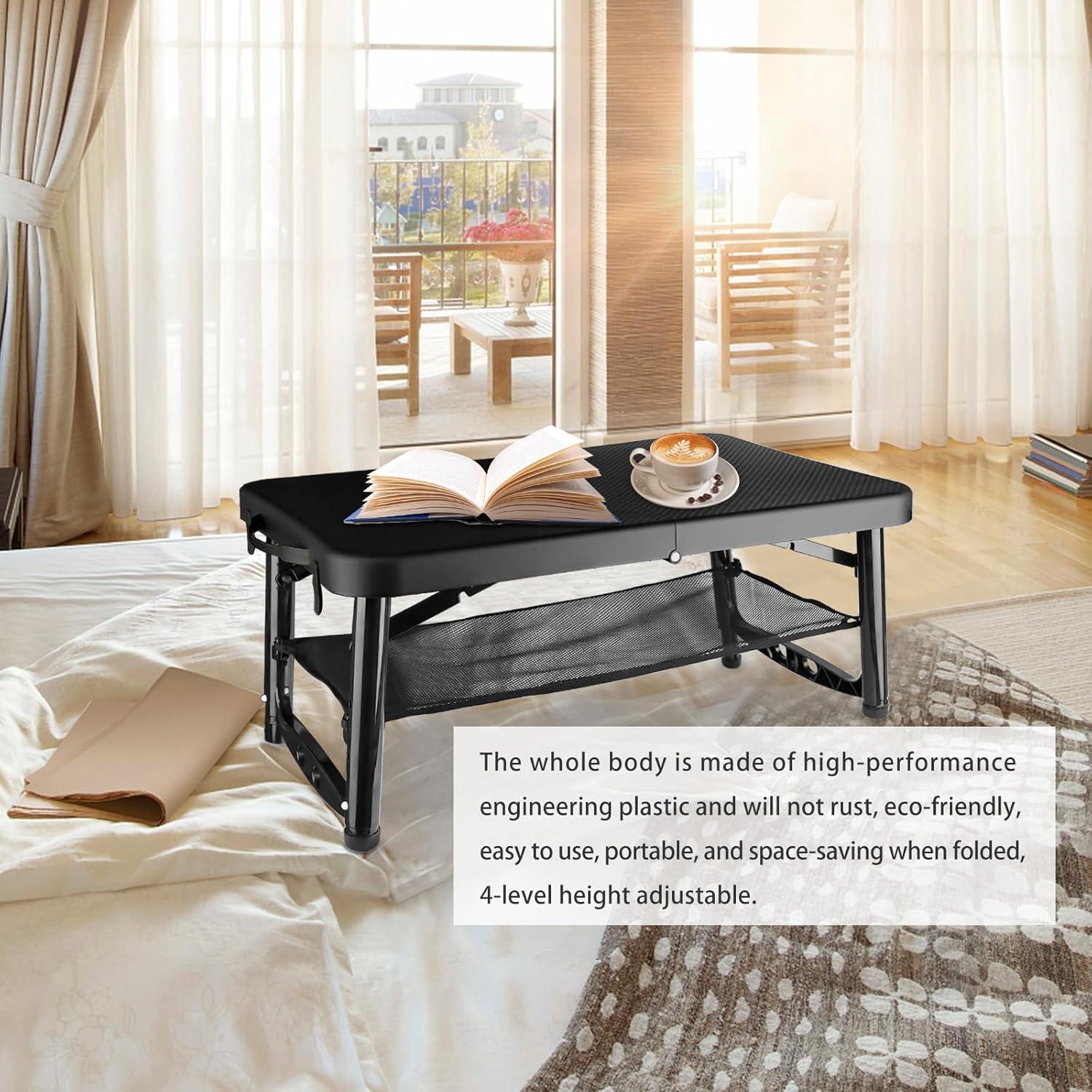 Mesa Plegable ZTMT 4 Pies Ajustable Negra + Taburete