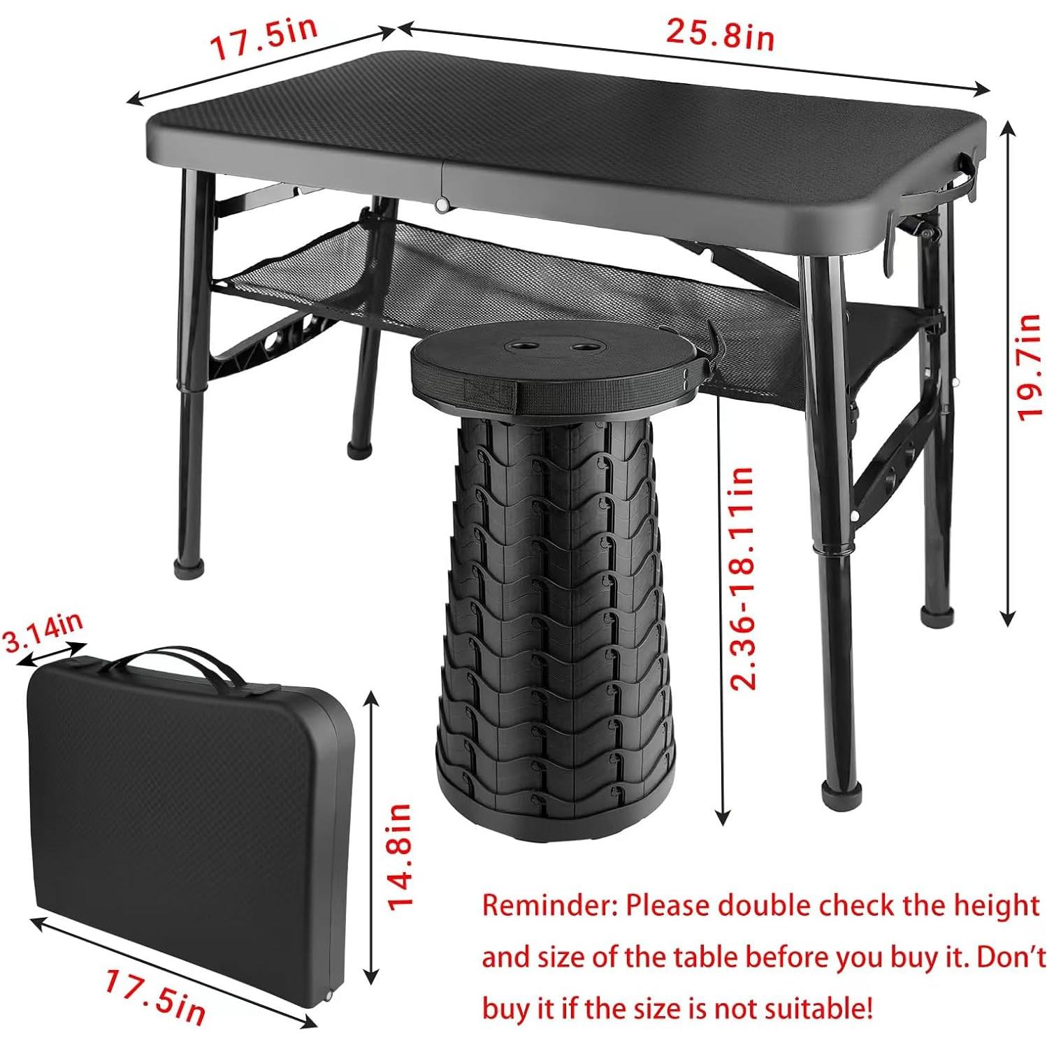 Mesa Plegable ZTMT 4 Pies Ajustable Negra + Taburete