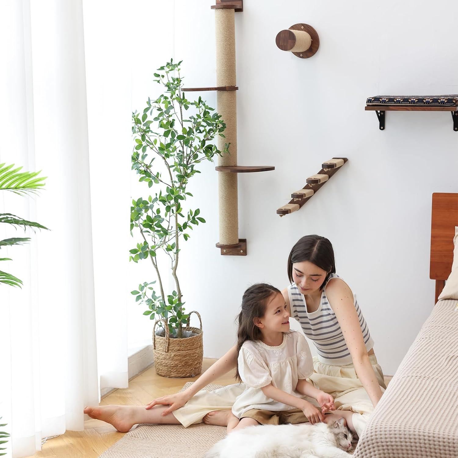 Estantes para Gatos FUKUMARU, Madera de Nogal, 30 cm, Paquete de 2