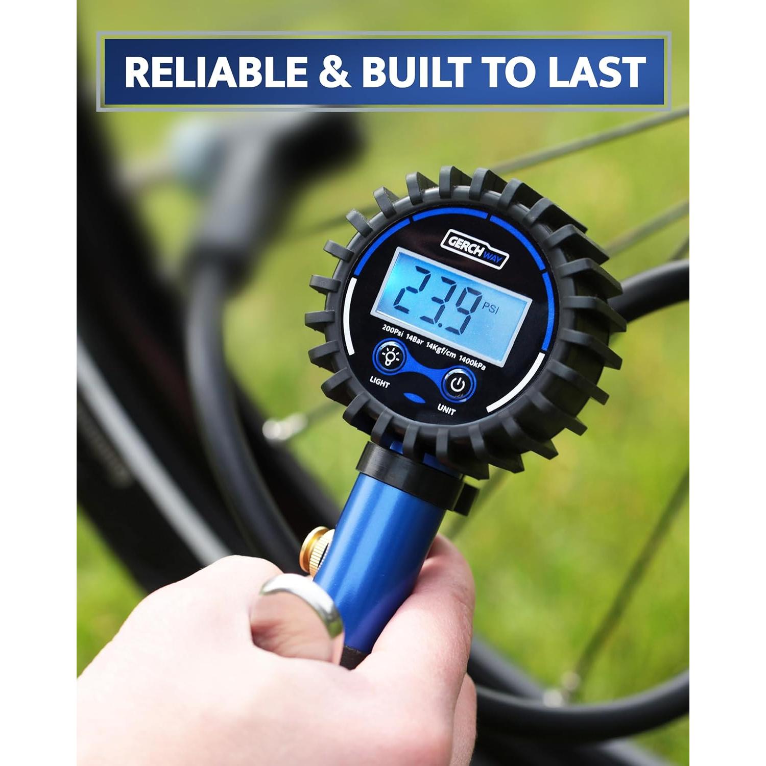 Inflador Digital de Neumáticos Gerchway con Manómetro 3-200 PSI