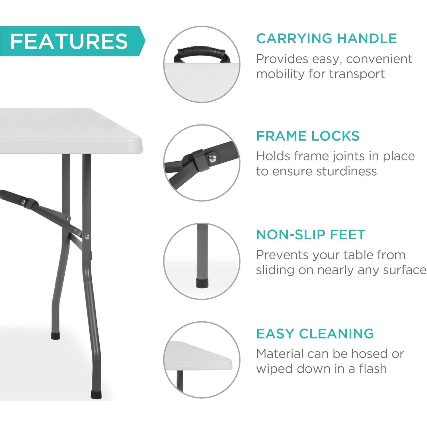 Mesa Plegable de Plástico 6 pies Mejor Opción Blanca