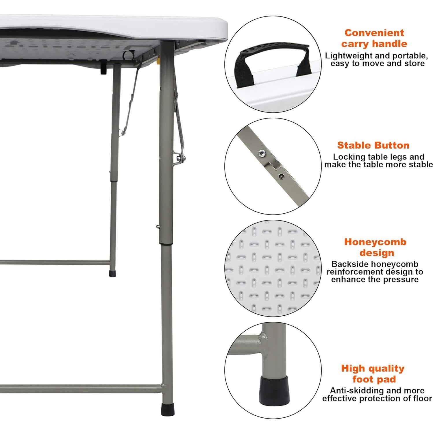 Mesa Plegable FORUP 4 pies Blanca, Resistente y Portátil