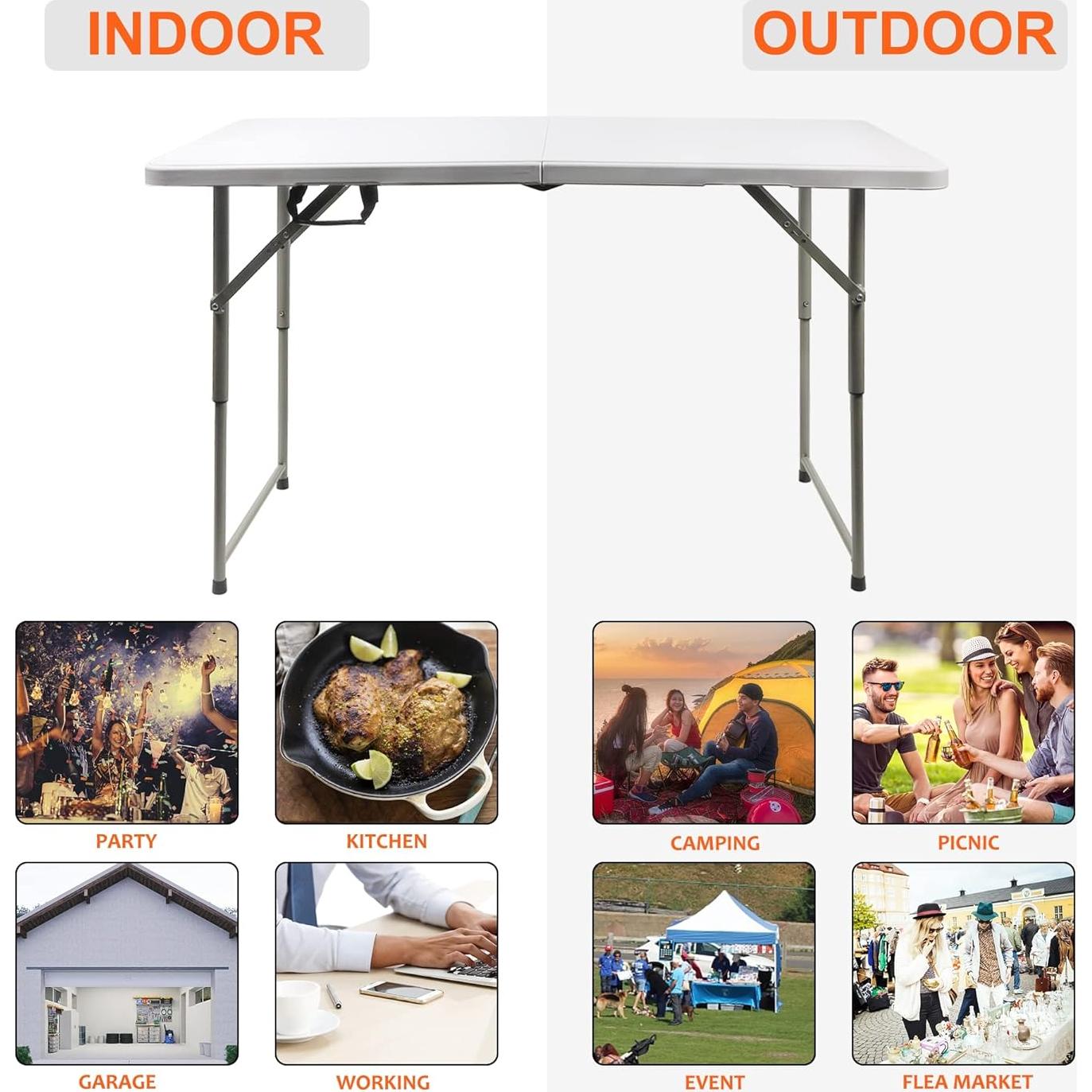 Mesa Plegable FORUP 4 pies Blanca, Resistente y Portátil