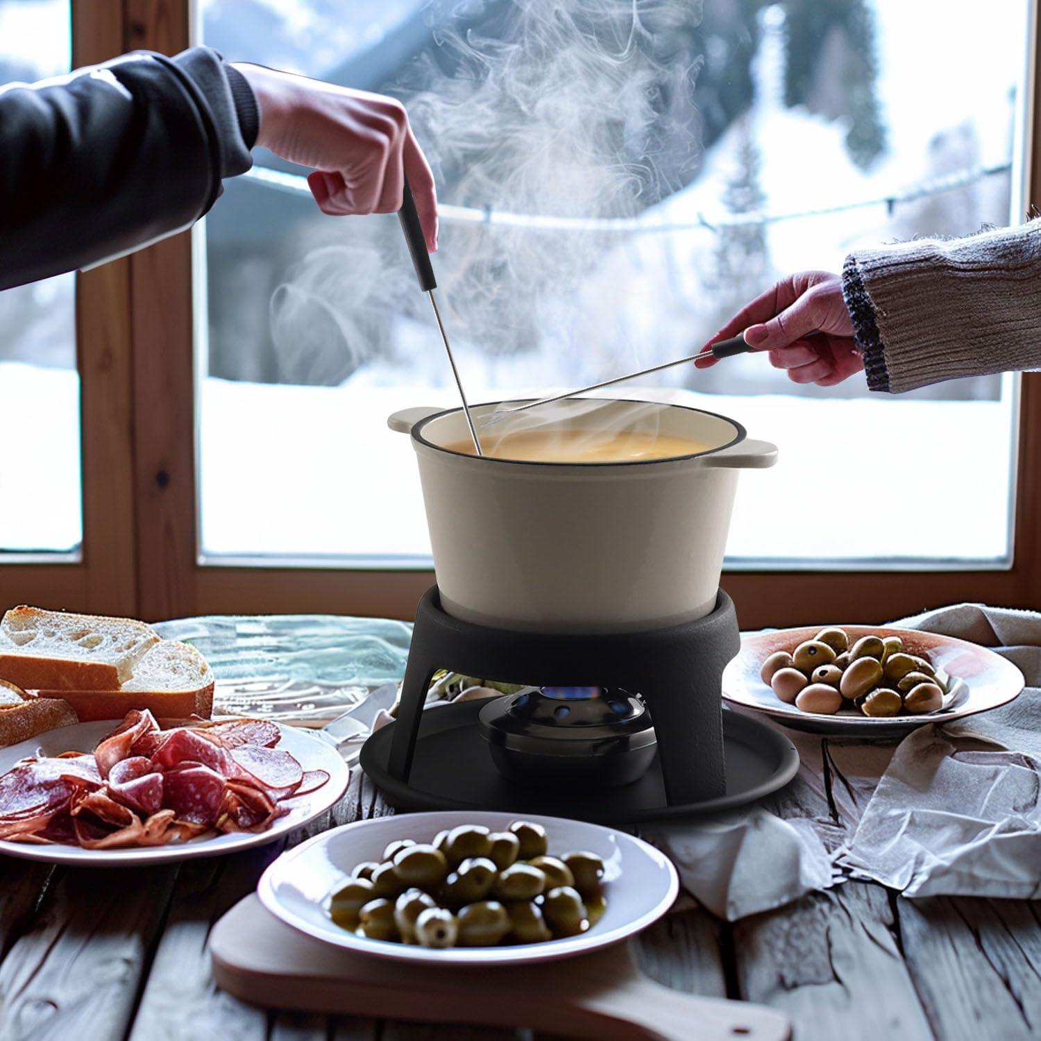 Juego de Fondue Artestia de Hierro Fundido 11 Piezas Blanco