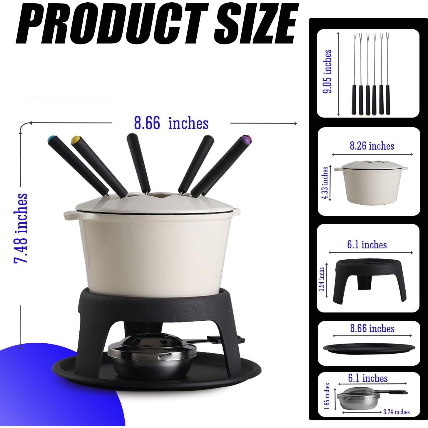 Juego de Fondue Artestia de Hierro Fundido 11 Piezas Blanco