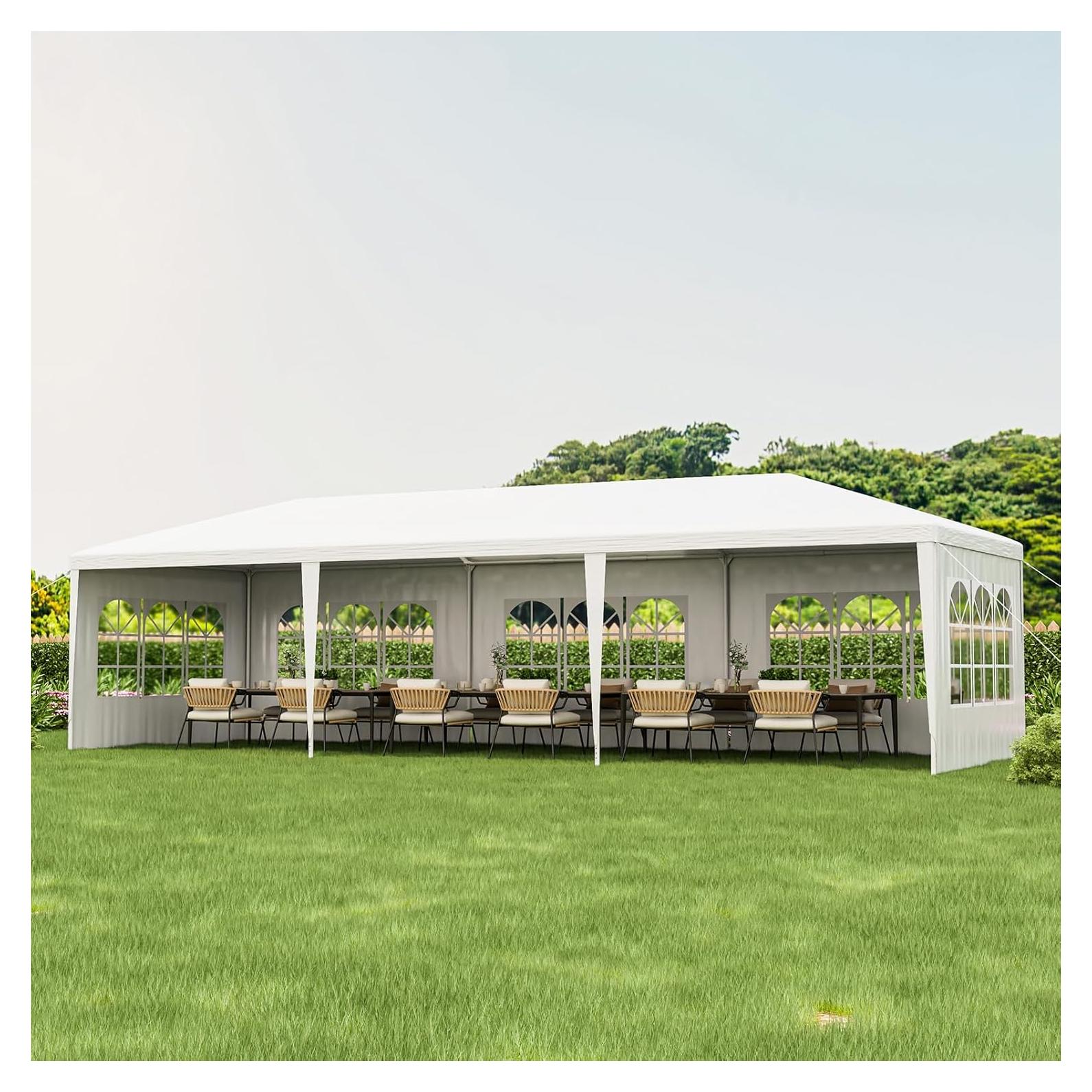 Carpa de Fiesta Tangkula 3.05x9.14m Blanca con 6 Paredes