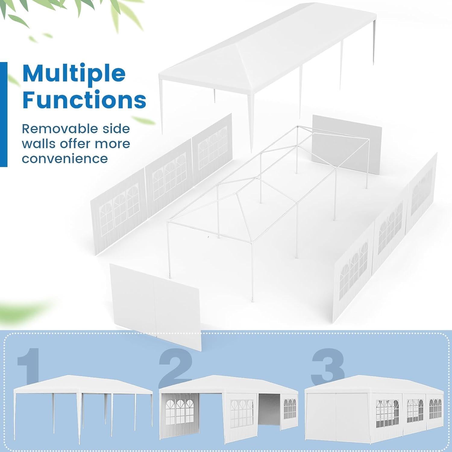 Carpa de Fiesta Tangkula 3.05x9.14m Blanca con 6 Paredes