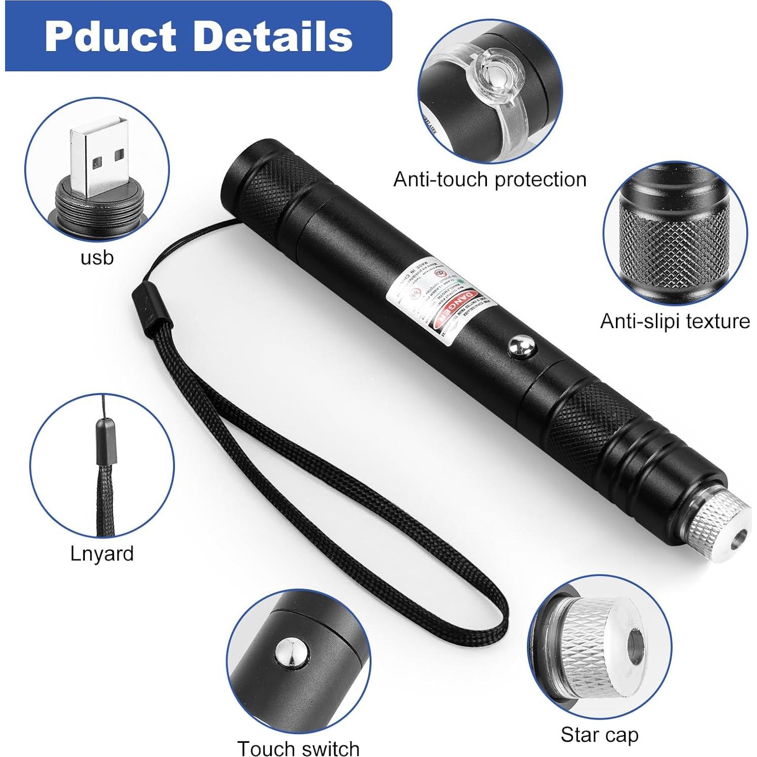 Puntero Láser Verde Recargable Damflew - 15.24 cm, USB