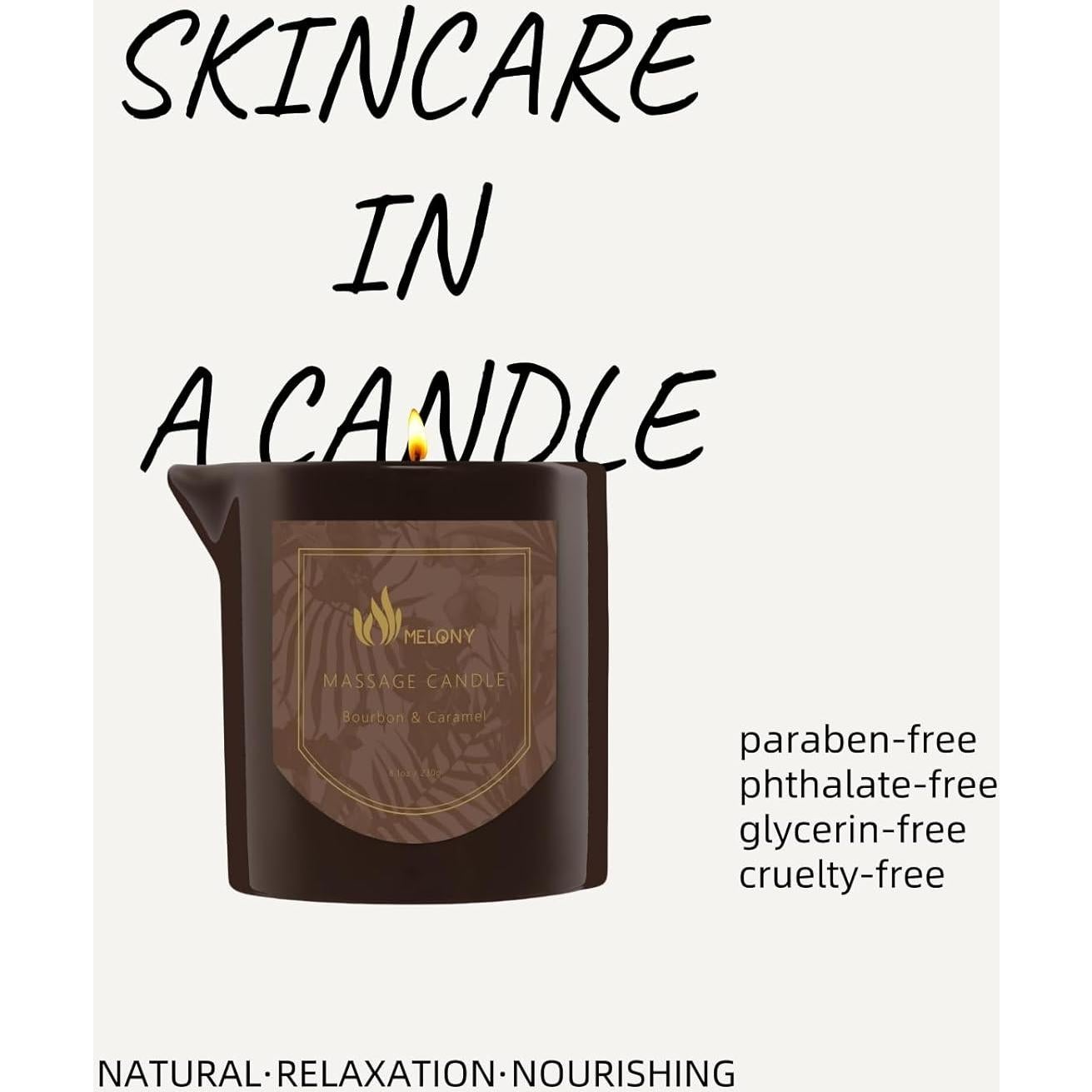 Candle de Masaje MELONY 230g - Hidratante Aromático Bourbon y Caramelo