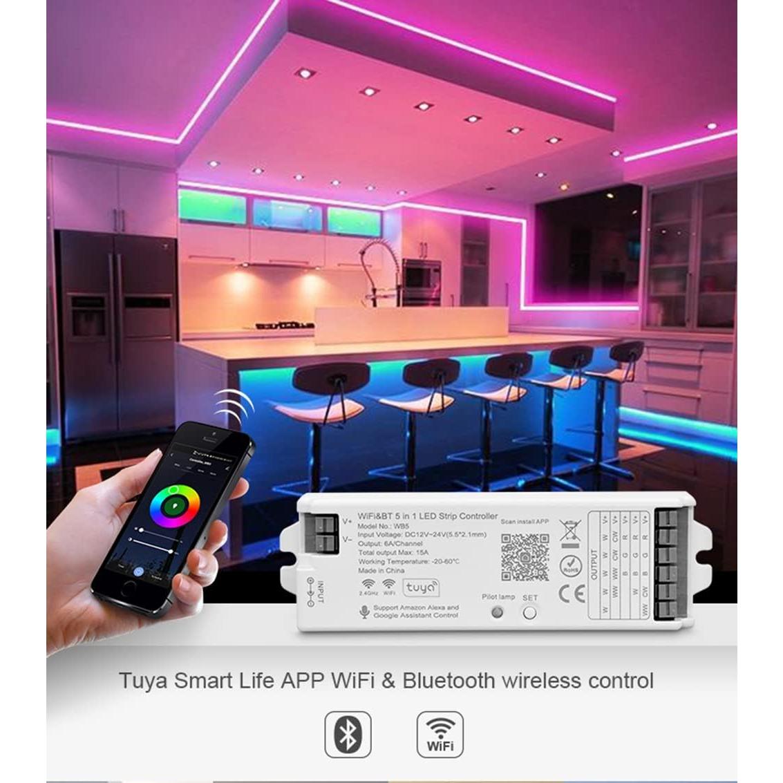 Controlador LED PWM WiFi 5 en 1 WB5 12-24V RGB CCT