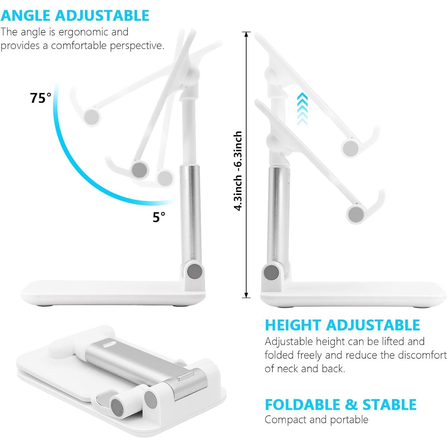 Soporte Plegable para Teléfono Móvil Ajustable Blanco