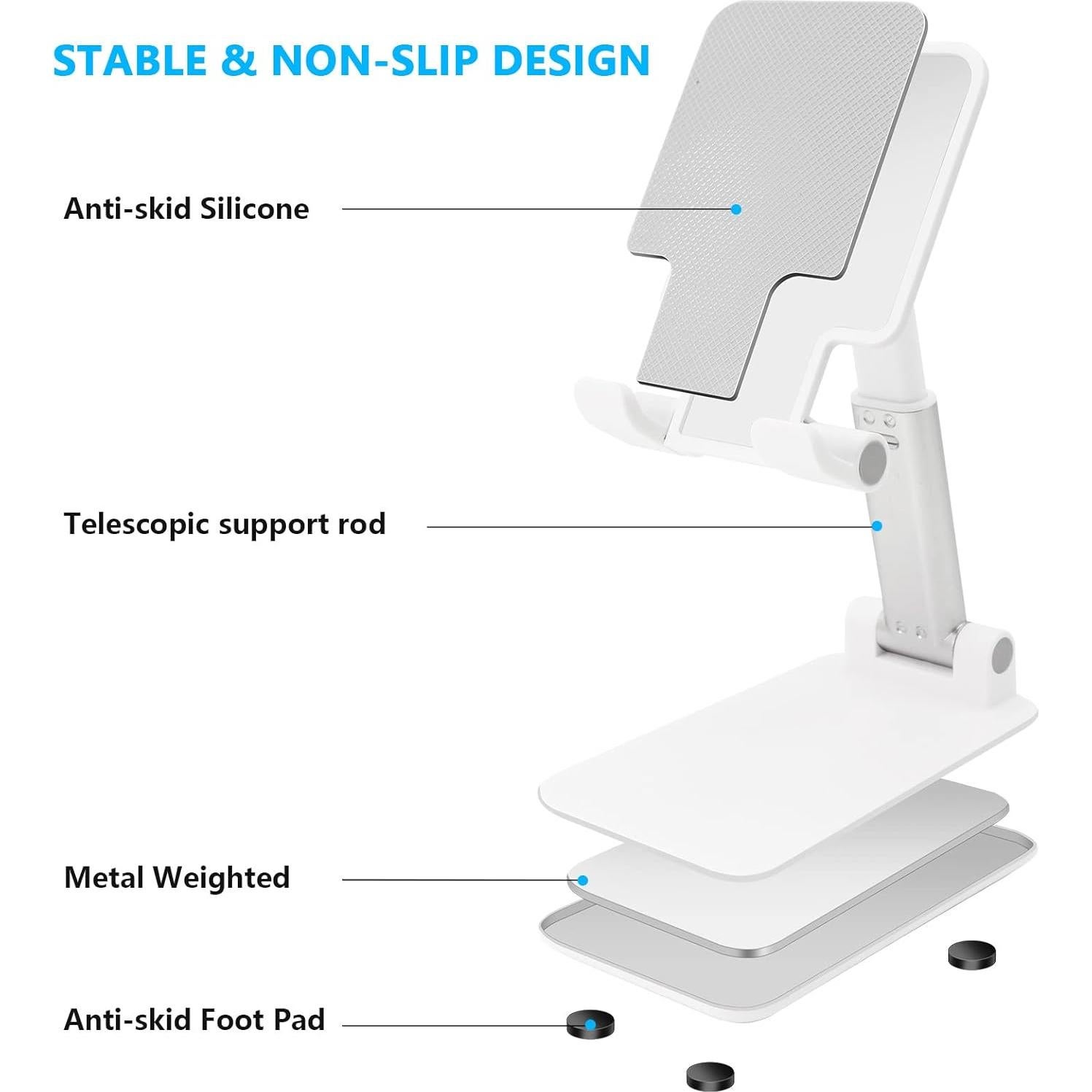 Soporte Plegable para Teléfono Móvil Ajustable Blanco