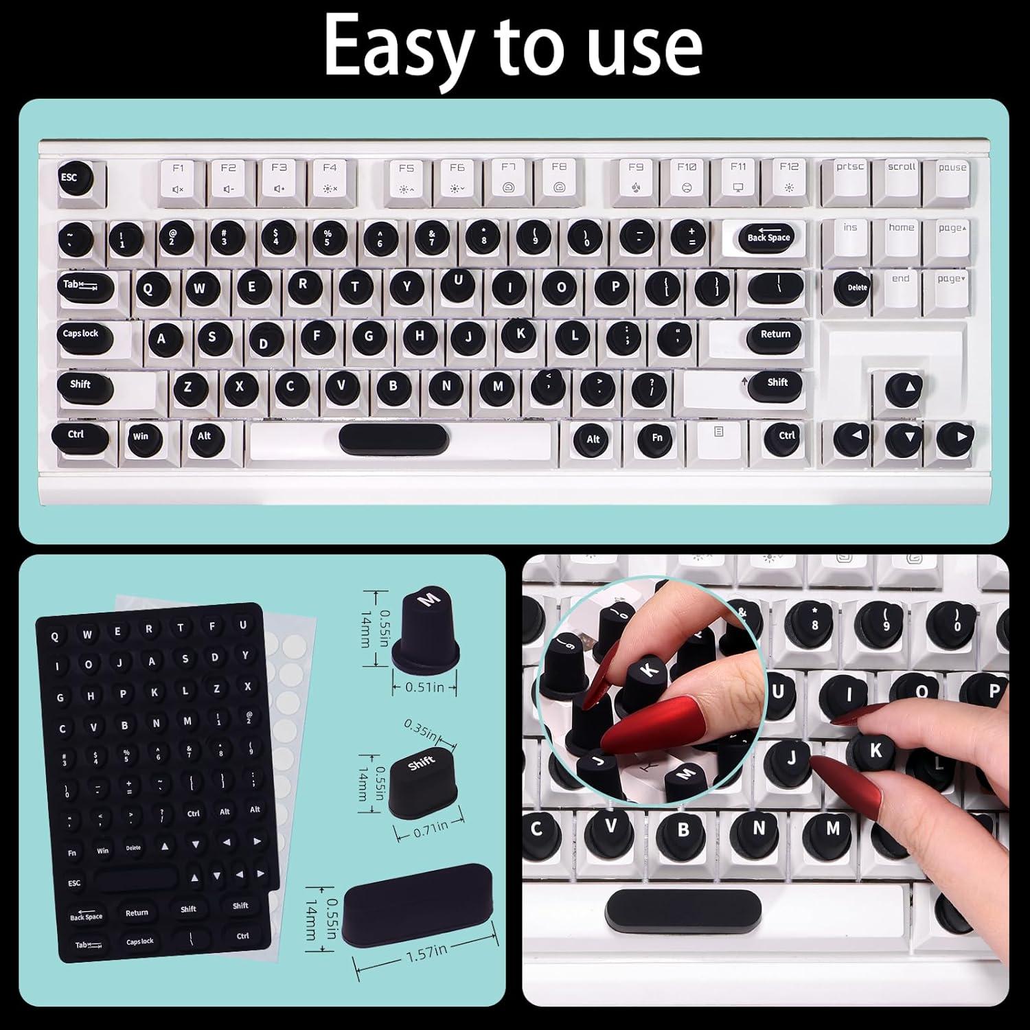 Calcomanías para Teclado Raisetip 70 Pcs para Uñas Largas Negro