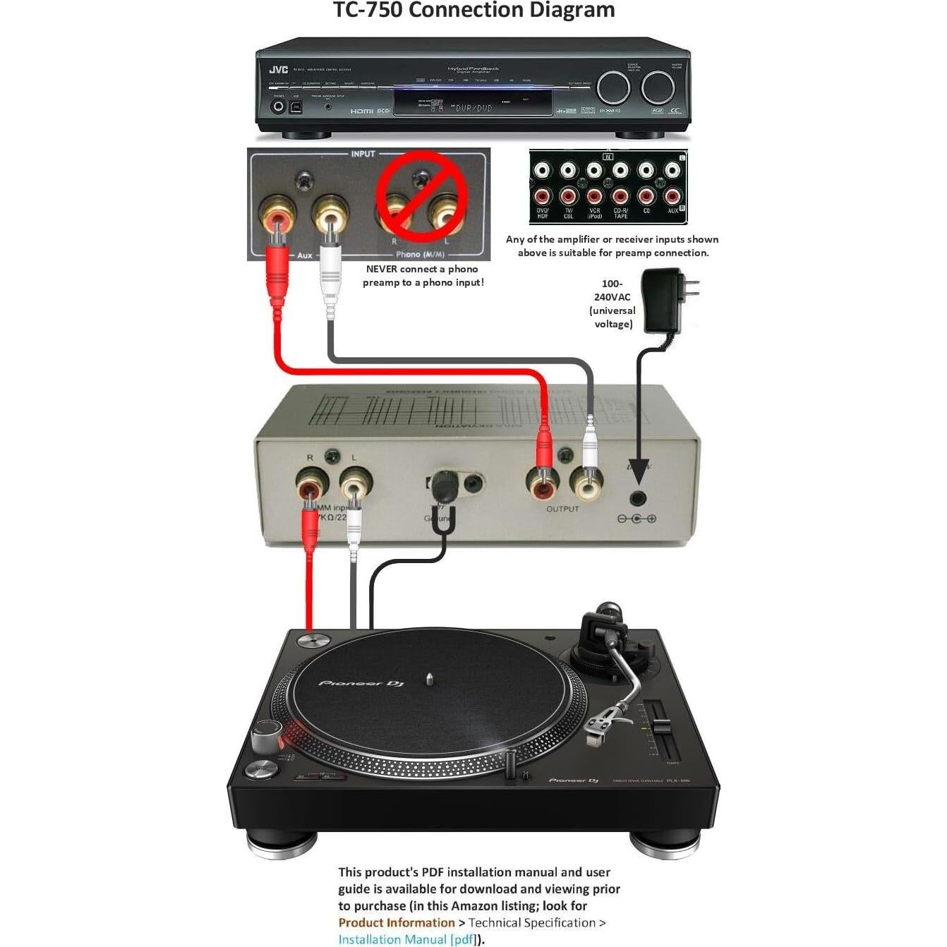 Preamplificador RIAA Technolink TC-750, 85dB S/N, Negro