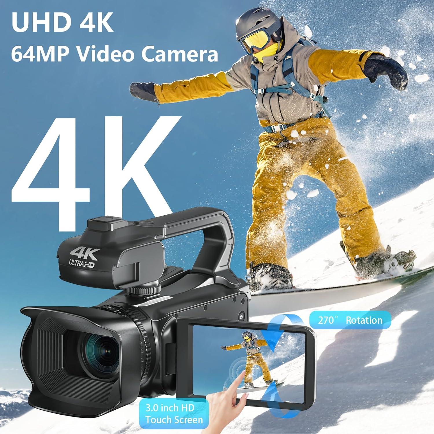 Cámara de Video VETEK 4K 64MP con Pantalla Táctil 4" y WiFi