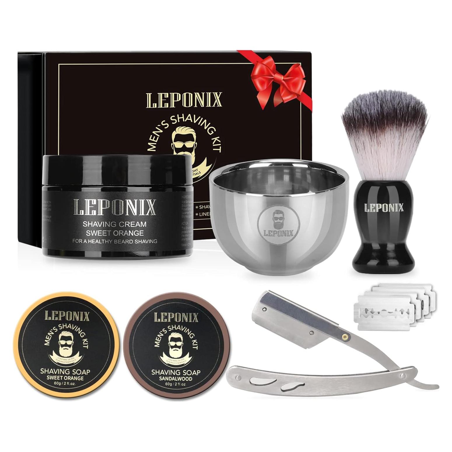 Kit de Afeitado Leponix - Navaja Recta, Jabón y Brocha