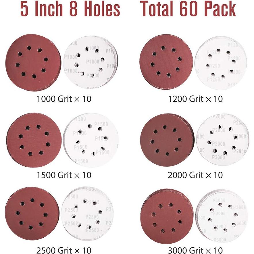 Discos de Lijado 5" LotFancy 60 PCS Grano 1000-3000