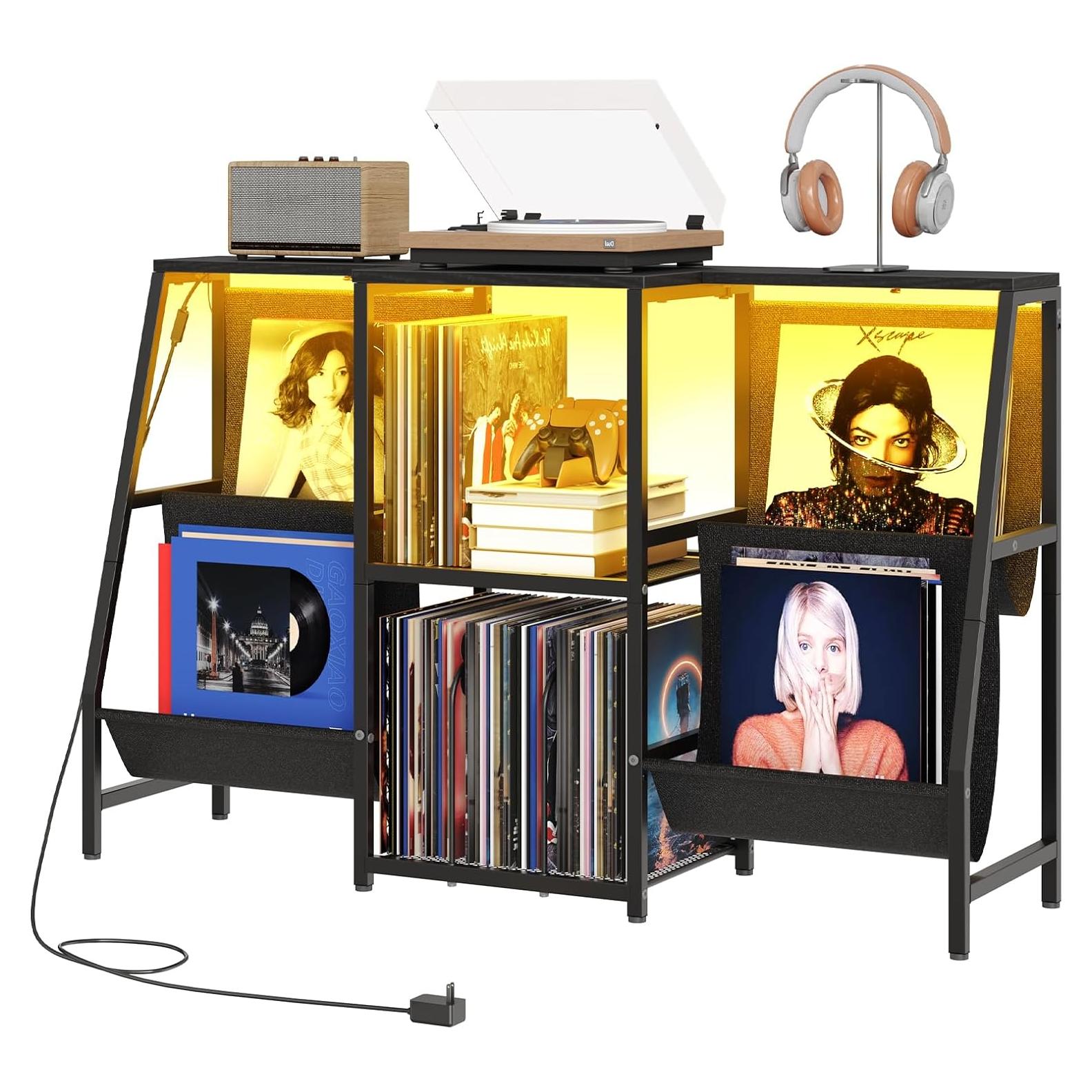 Soporte para Tocadiscos HOOBRO BB114DCJ01 con Luz LED y Almacenamiento