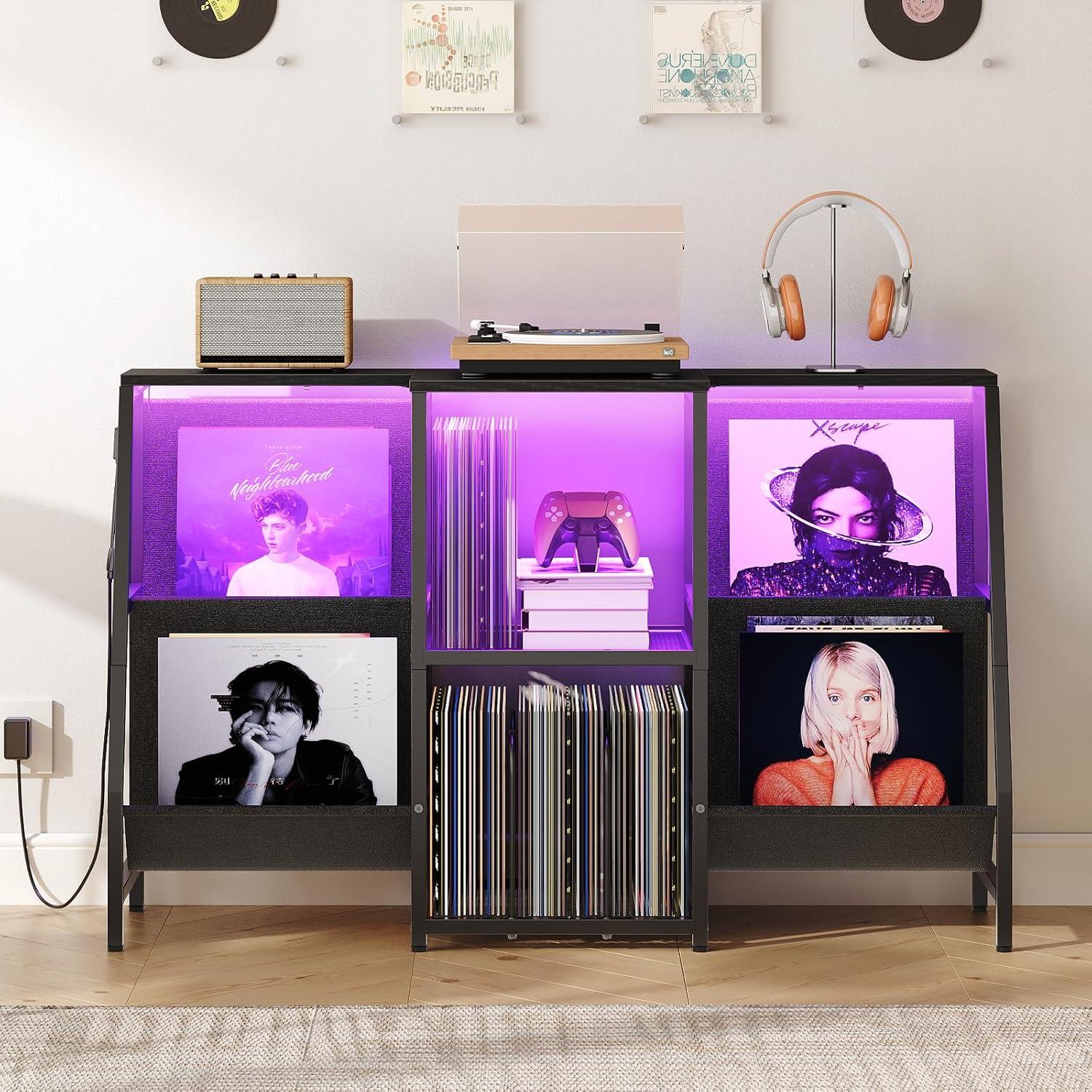 Soporte para Tocadiscos HOOBRO BB114DCJ01 con Luz LED y Almacenamiento