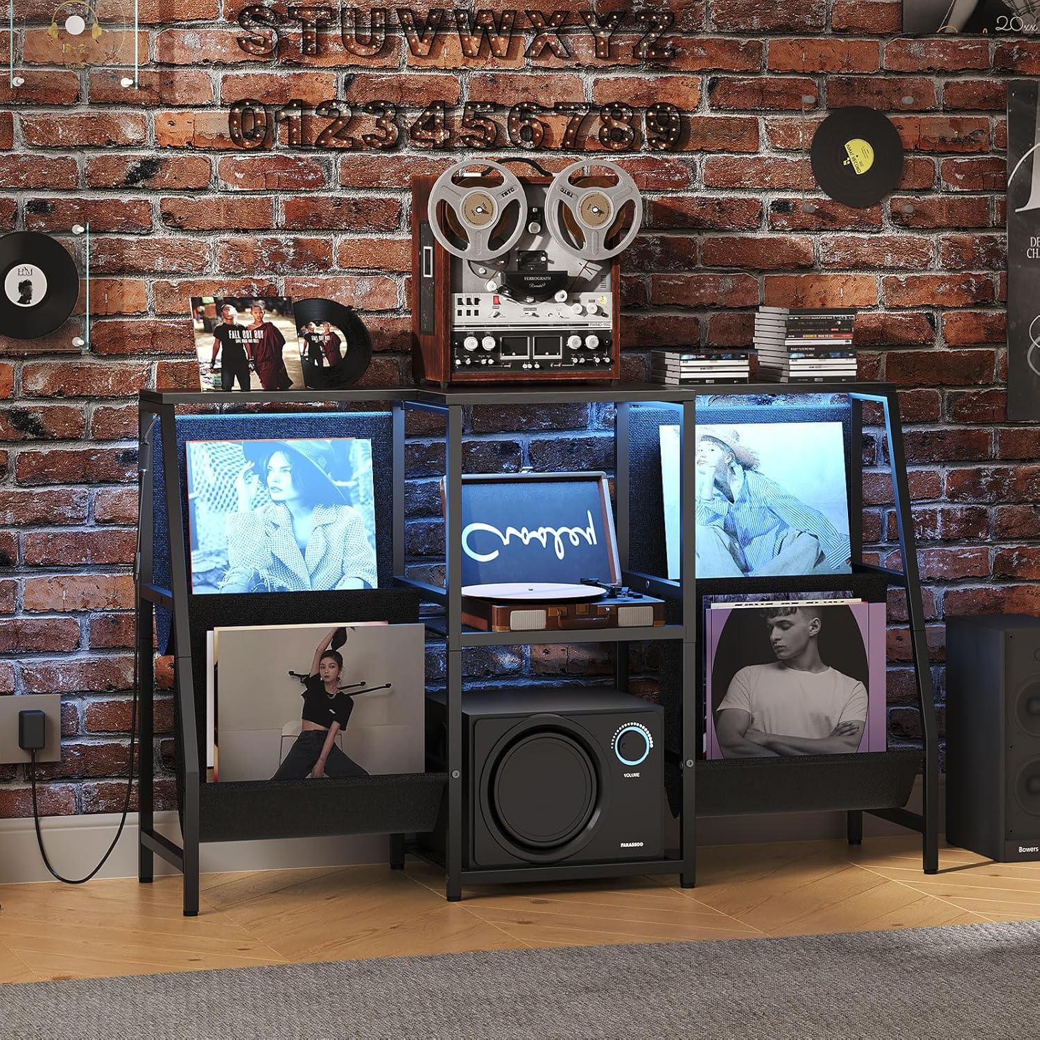 Soporte para Tocadiscos HOOBRO BB114DCJ01 con Luz LED y Almacenamiento