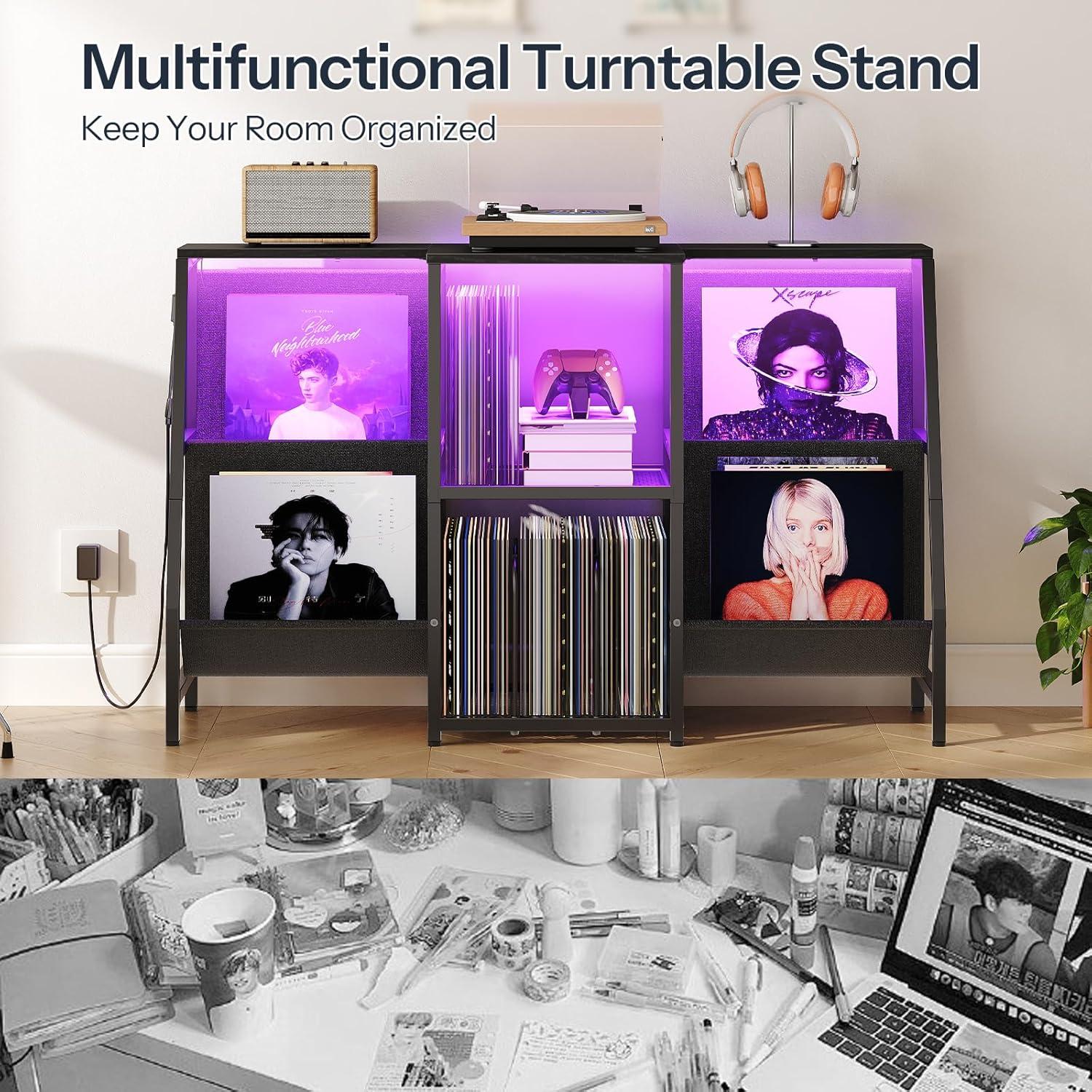 Soporte para Tocadiscos HOOBRO BB114DCJ01 con Luz LED y Almacenamiento