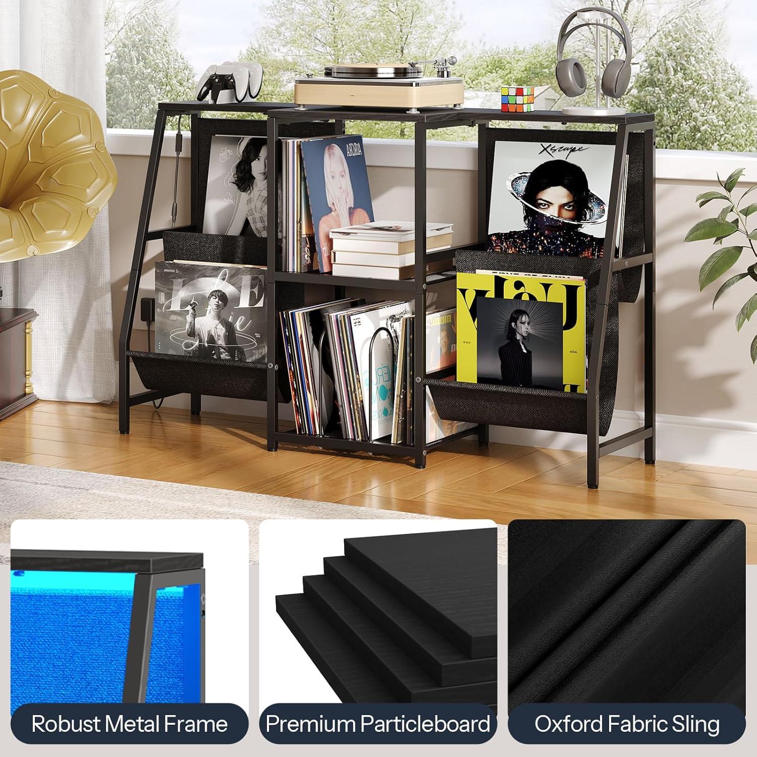 Soporte para Tocadiscos HOOBRO BB114DCJ01 con Luz LED y Almacenamiento