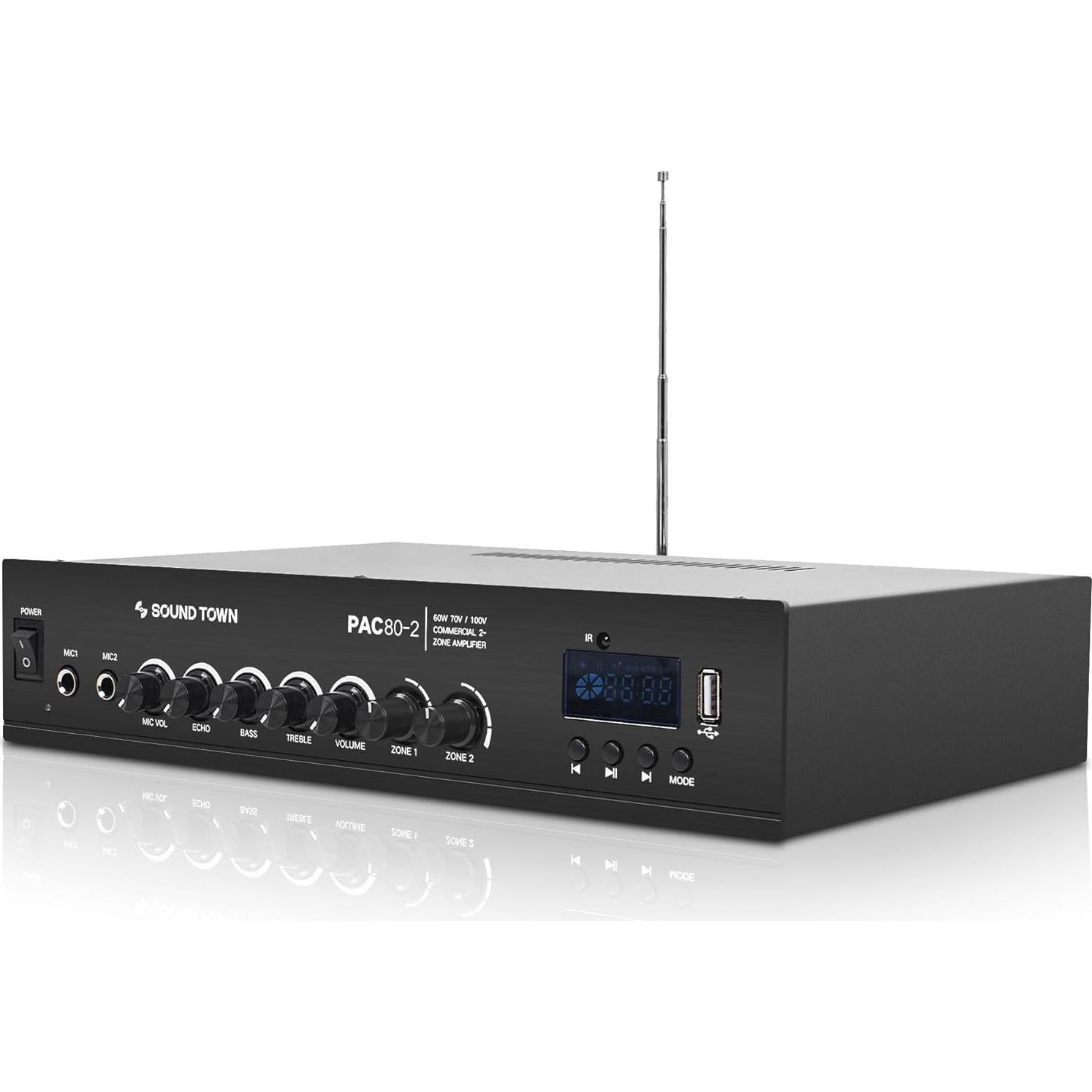 Amplificador de Potencia 60W 2 Zonas Sound Town PAC80-2 Bluetooth