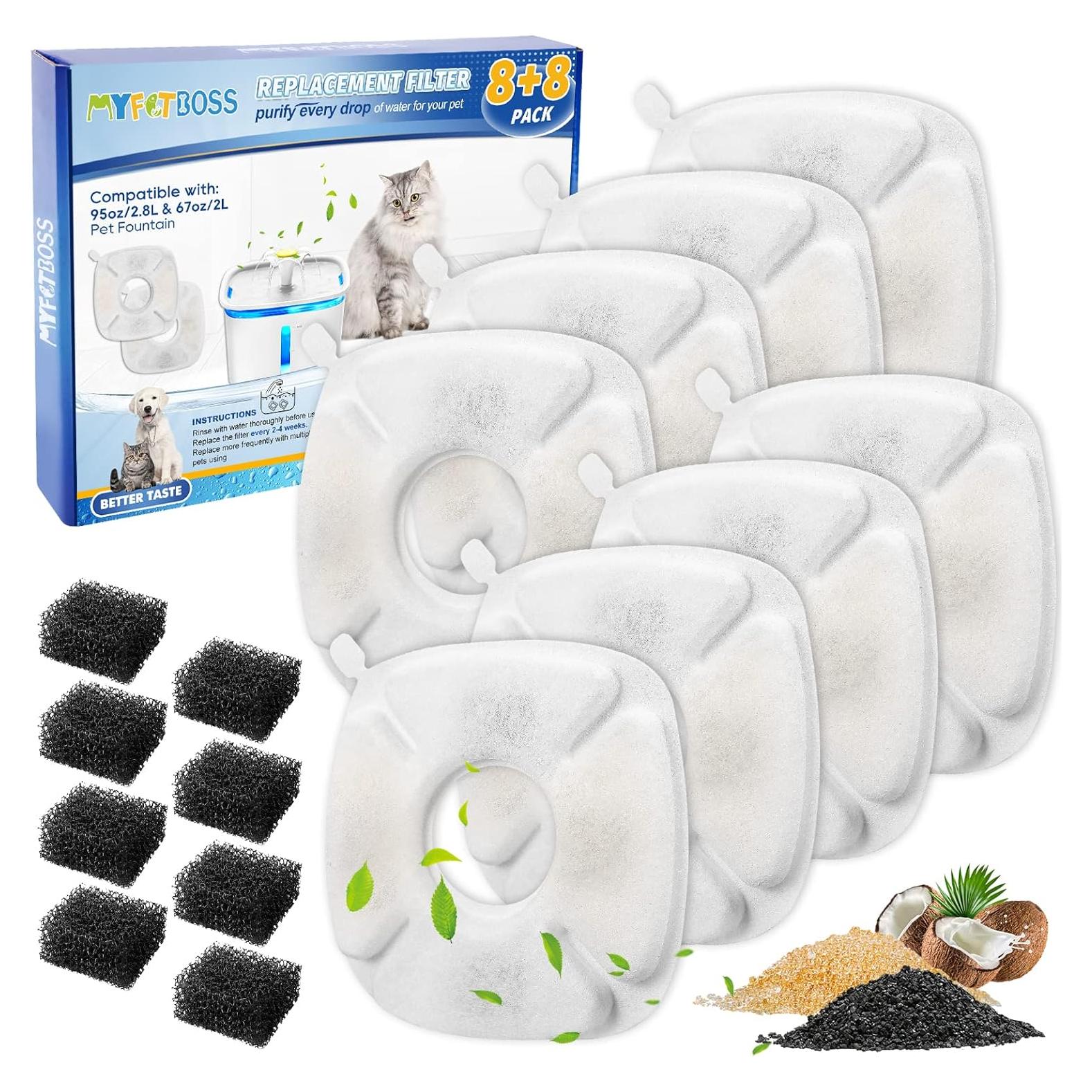 Filtros de agua para gatos MyfatBOSS - 12 repuestos + 12 esponjas