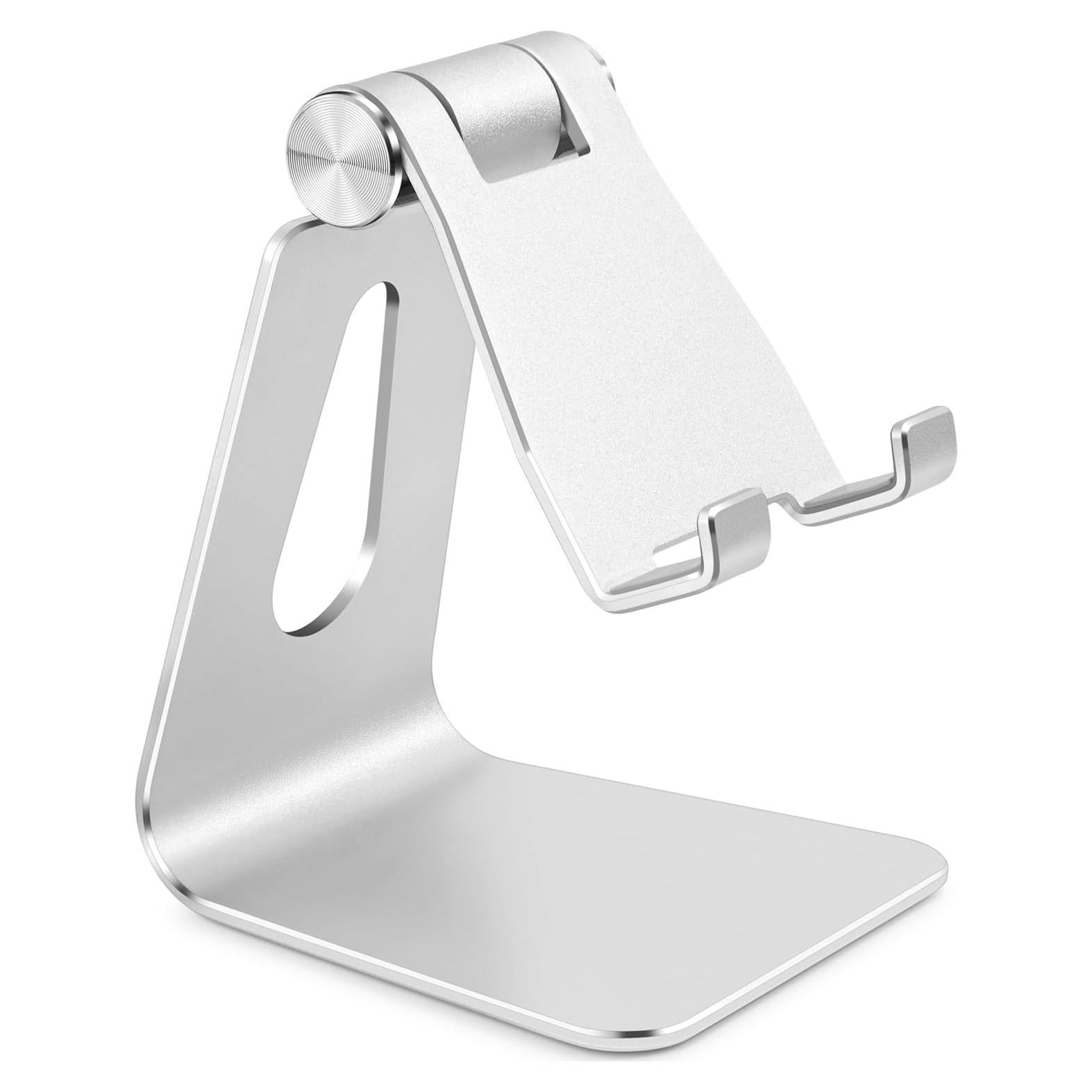 Soporte ajustable para teléfono celular de aluminio plateado