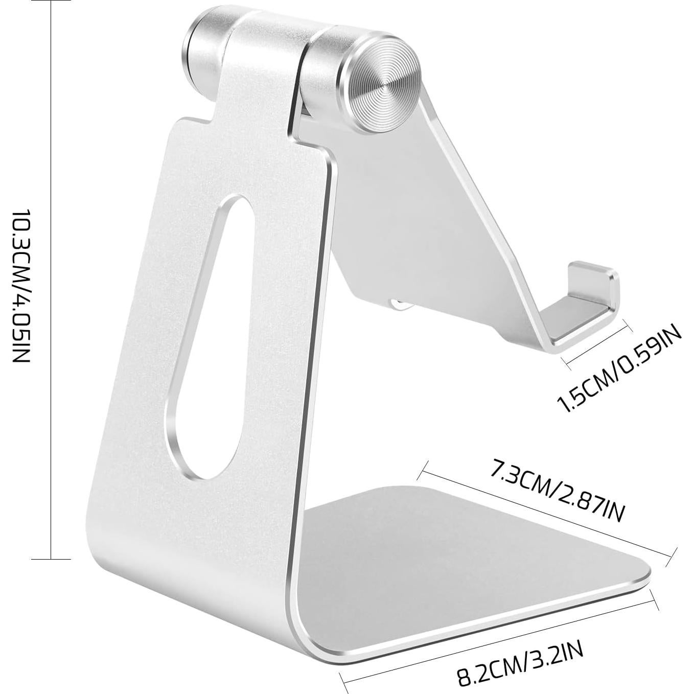 Soporte ajustable para teléfono celular de aluminio plateado