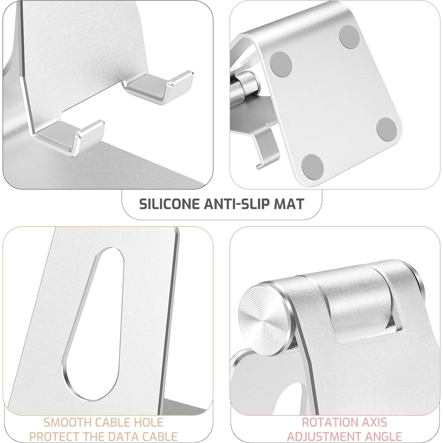 Soporte ajustable para teléfono celular de aluminio plateado