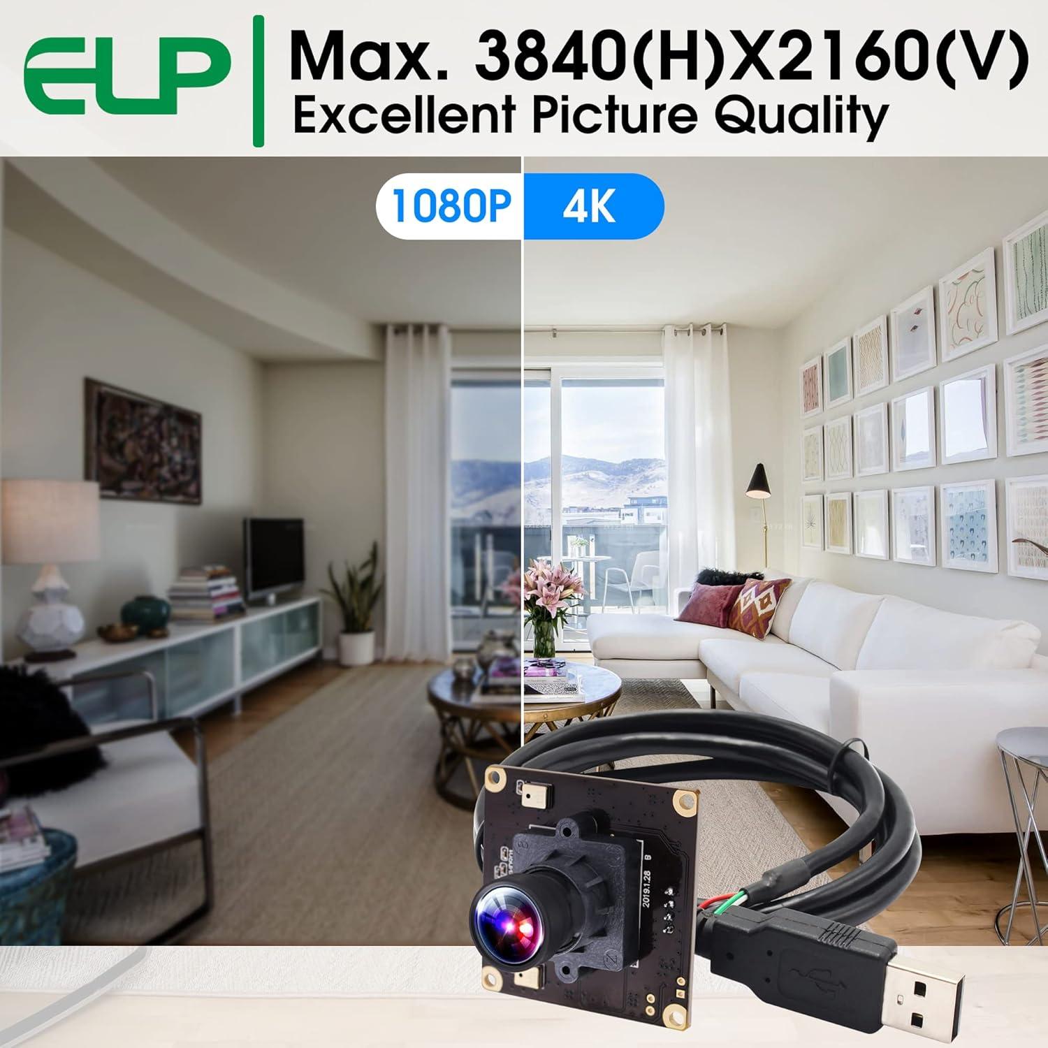 Cámara USB 4K ELP IMX317 con micrófono y lente 100°