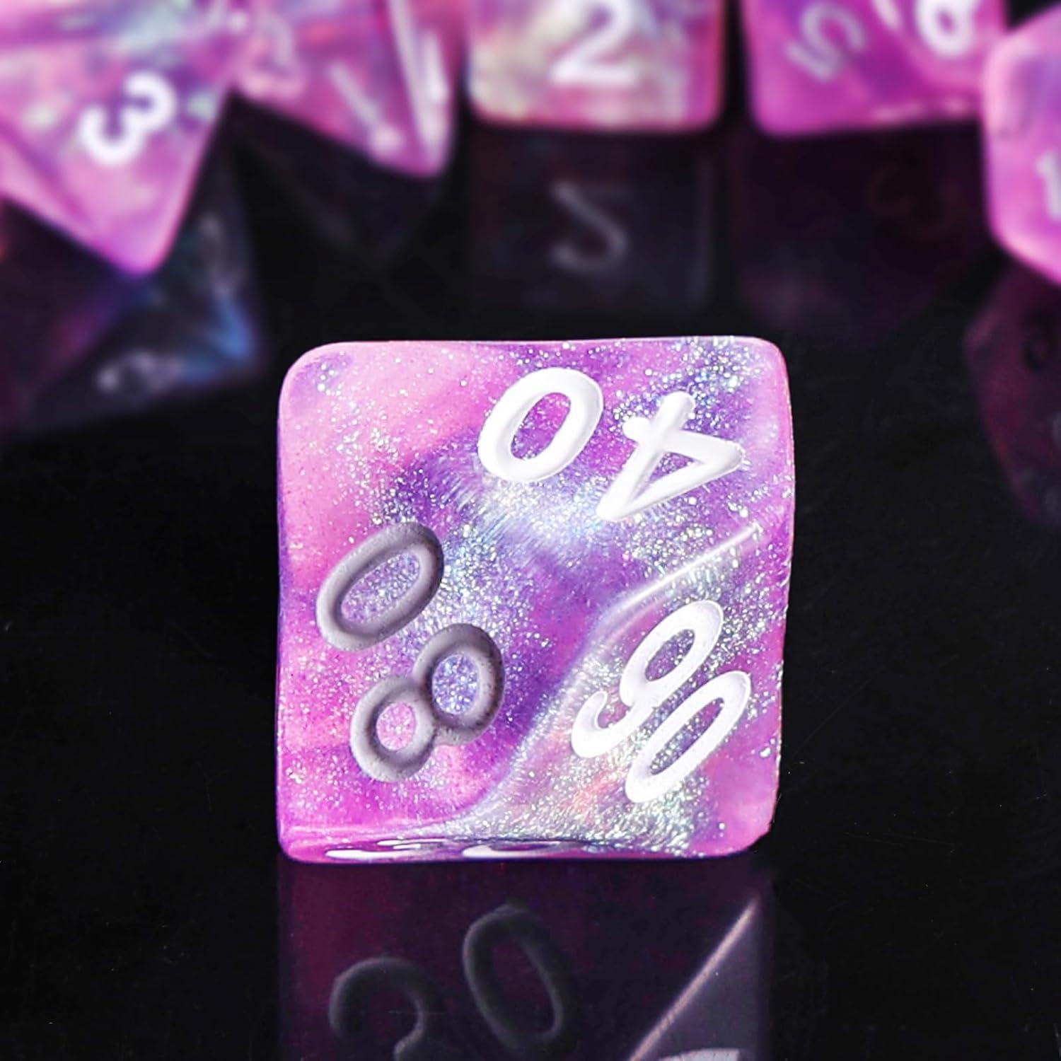 Dados Transparentes Rosados Brillantes Acrílico 7 Piezas D&D RPG