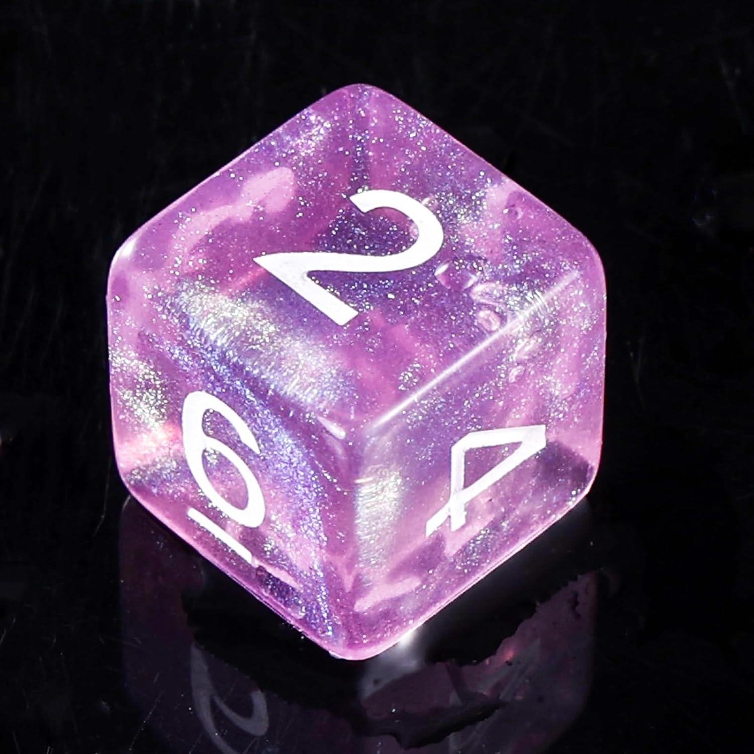 Dados Transparentes Rosados Brillantes Acrílico 7 Piezas D&D RPG