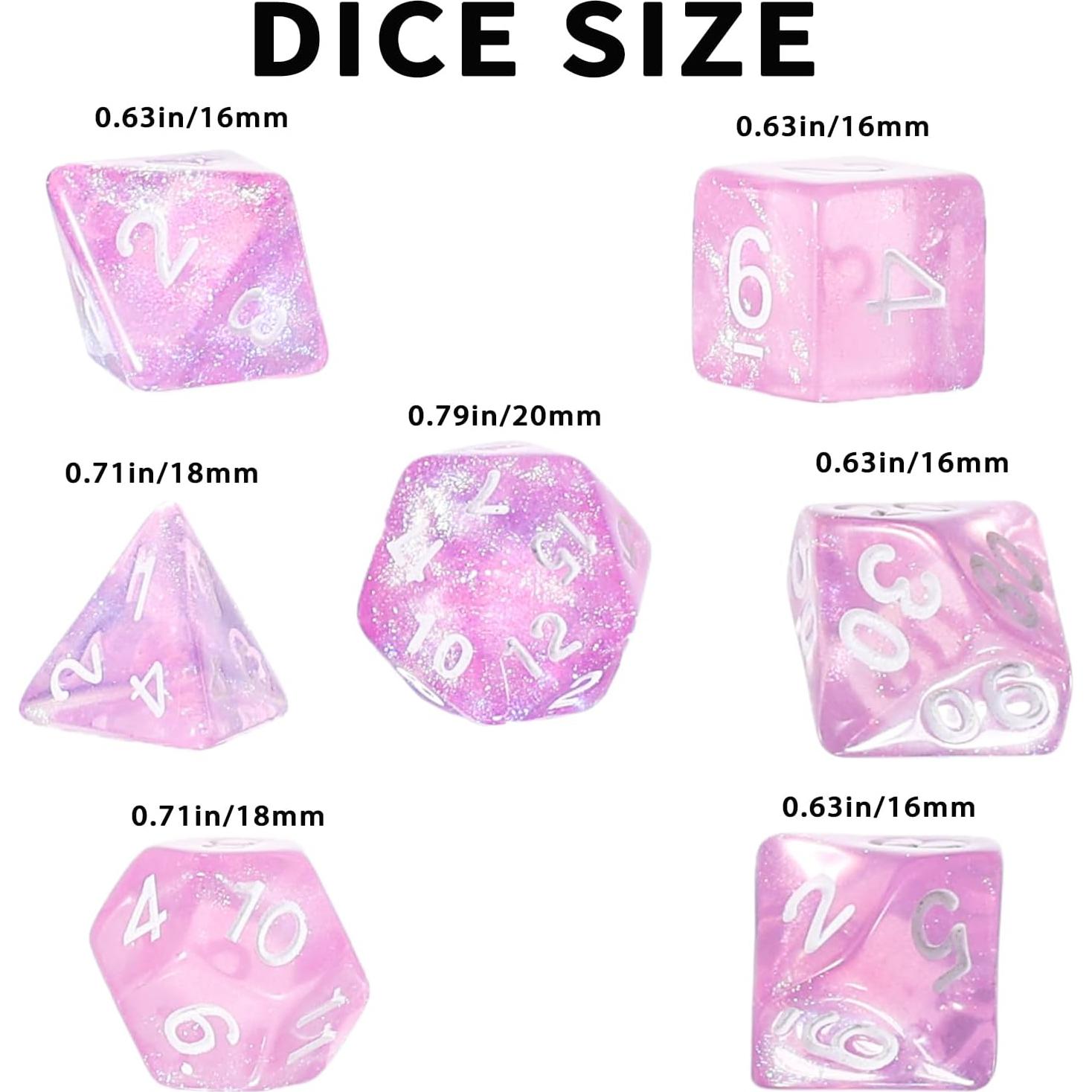 Dados Transparentes Rosados Brillantes Acrílico 7 Piezas D&D RPG