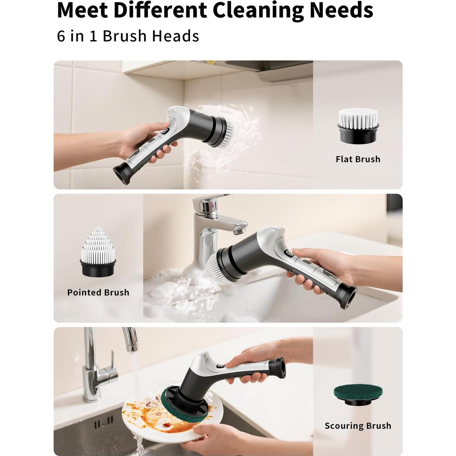 Cepillo de Limpieza Eléctrico KELAWE Inalámbrico 6 Cabezas 3 Velocidades