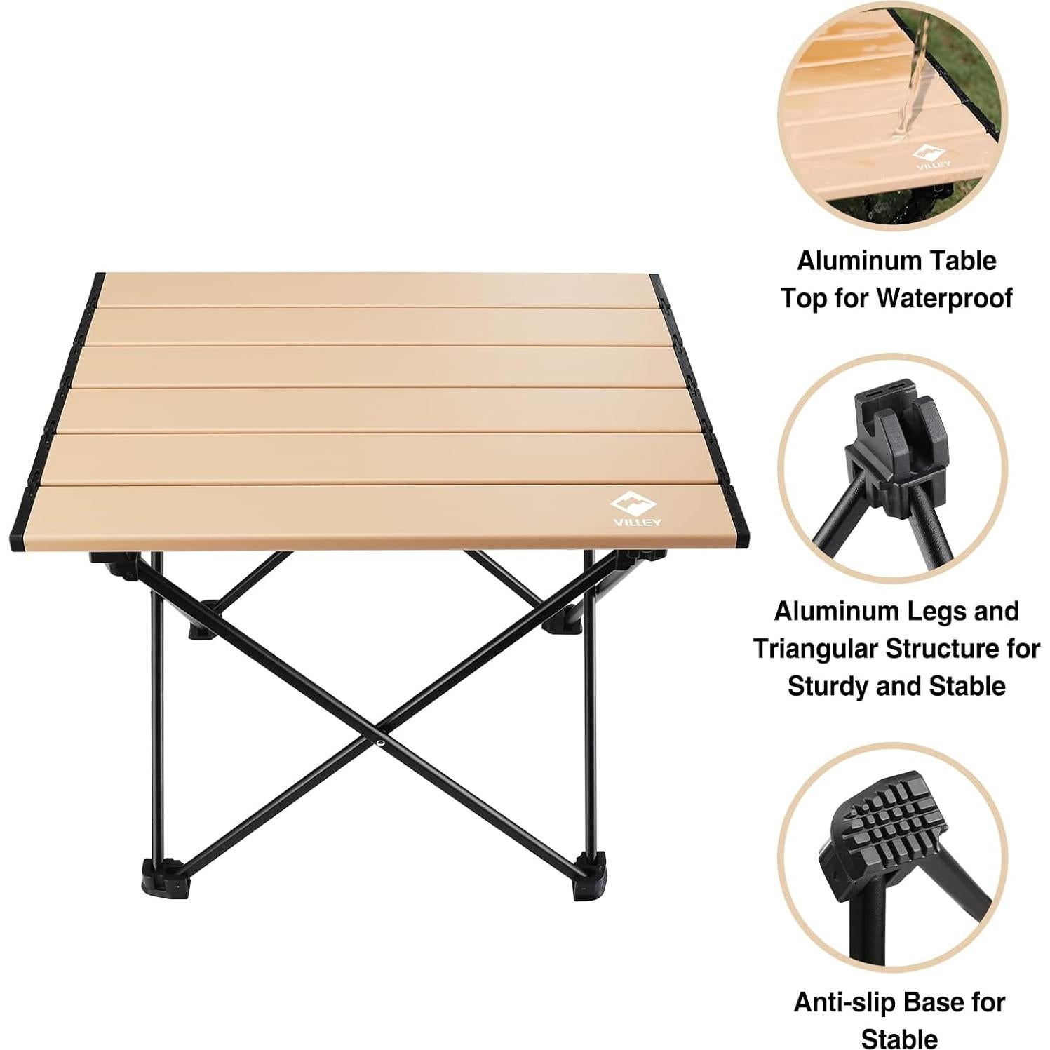 Mesa de Camping VILLEY Plegable 16" Aluminio Azul