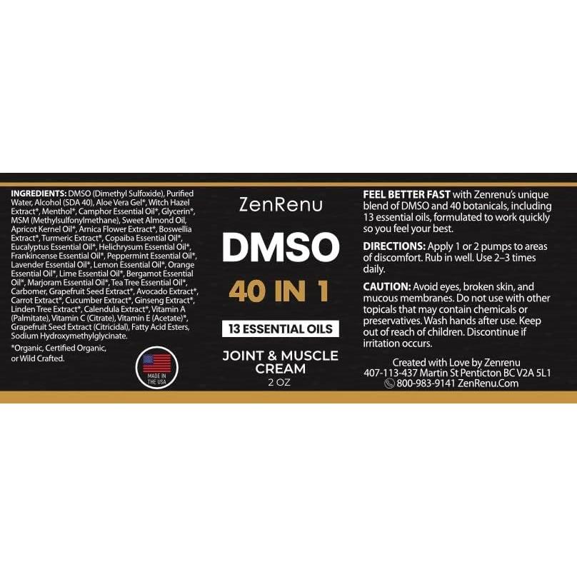 Crema DMSO Zenrenu 99.995% Pura 60 ml - Articulaciones y Músculos