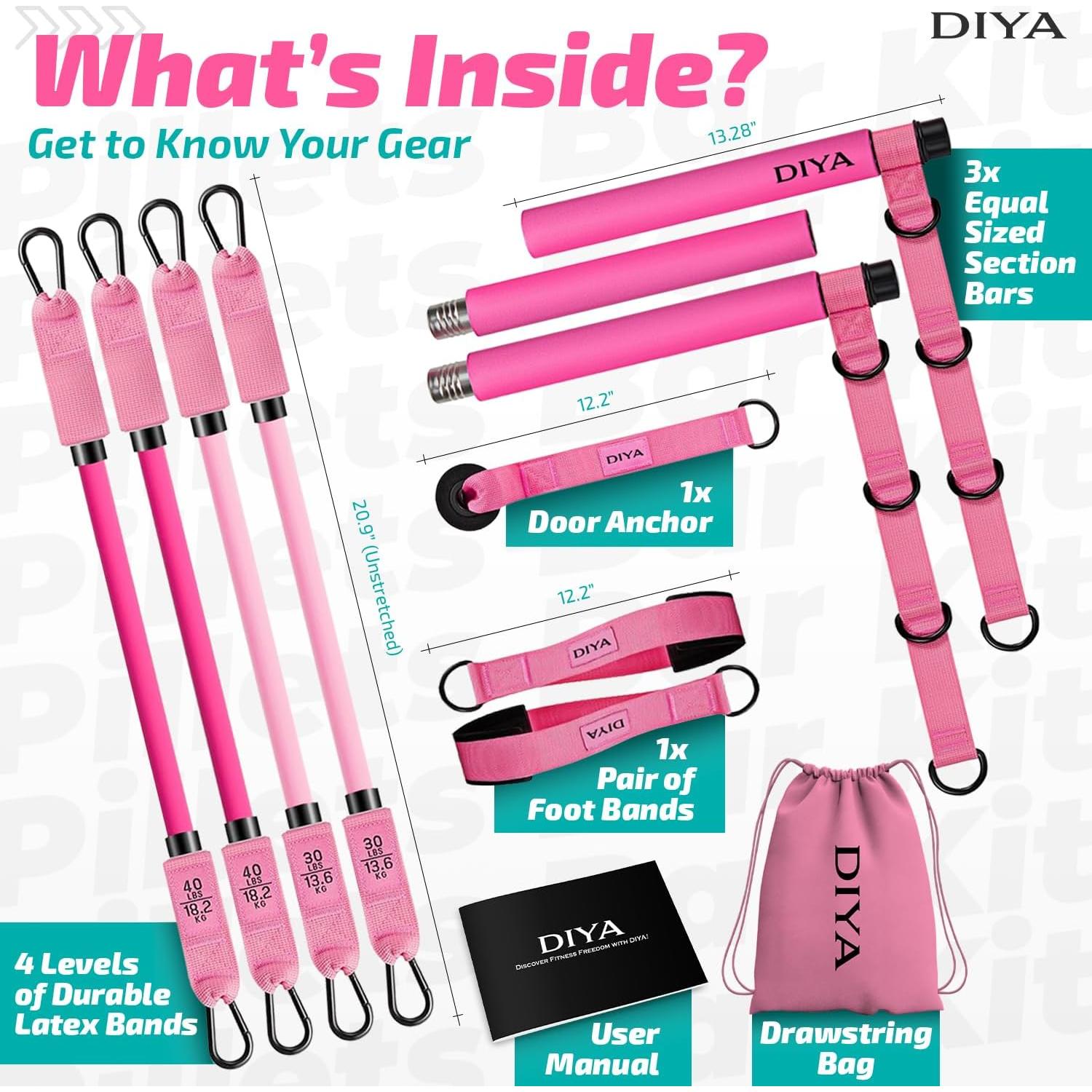 Kit de Bar Pilates DIYA con Bandas de Resistencia 63.5 kg