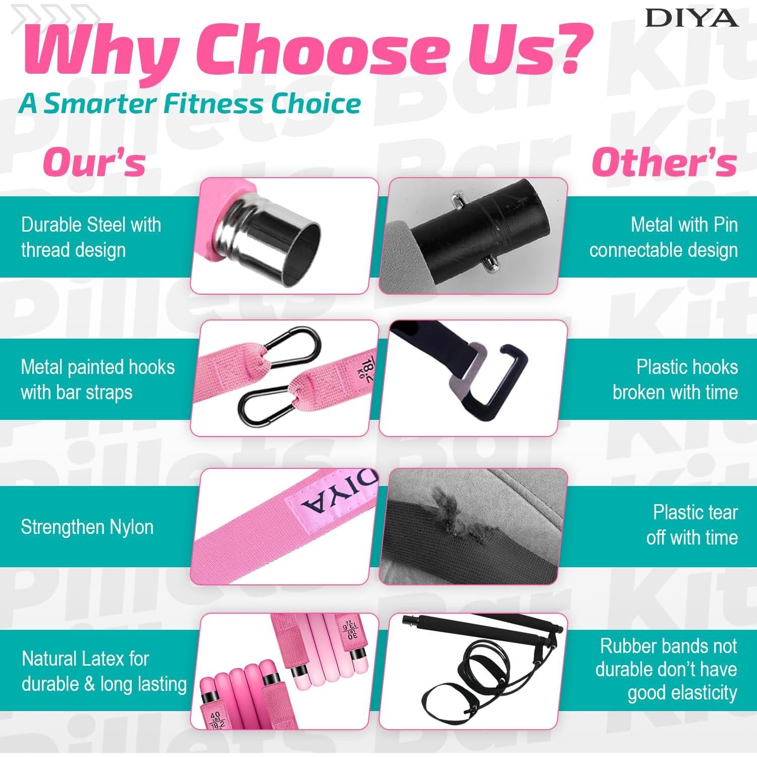 Kit de Bar Pilates DIYA con Bandas de Resistencia 63.5 kg