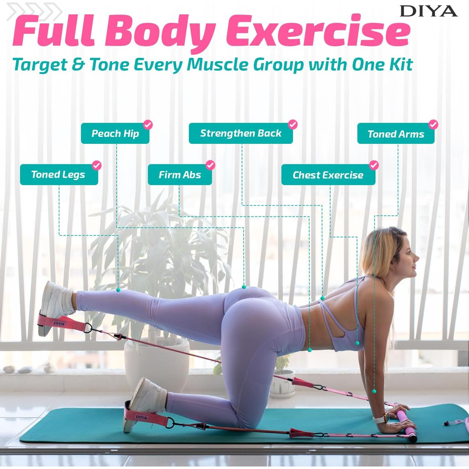 Kit de Bar Pilates DIYA con Bandas de Resistencia 63.5 kg