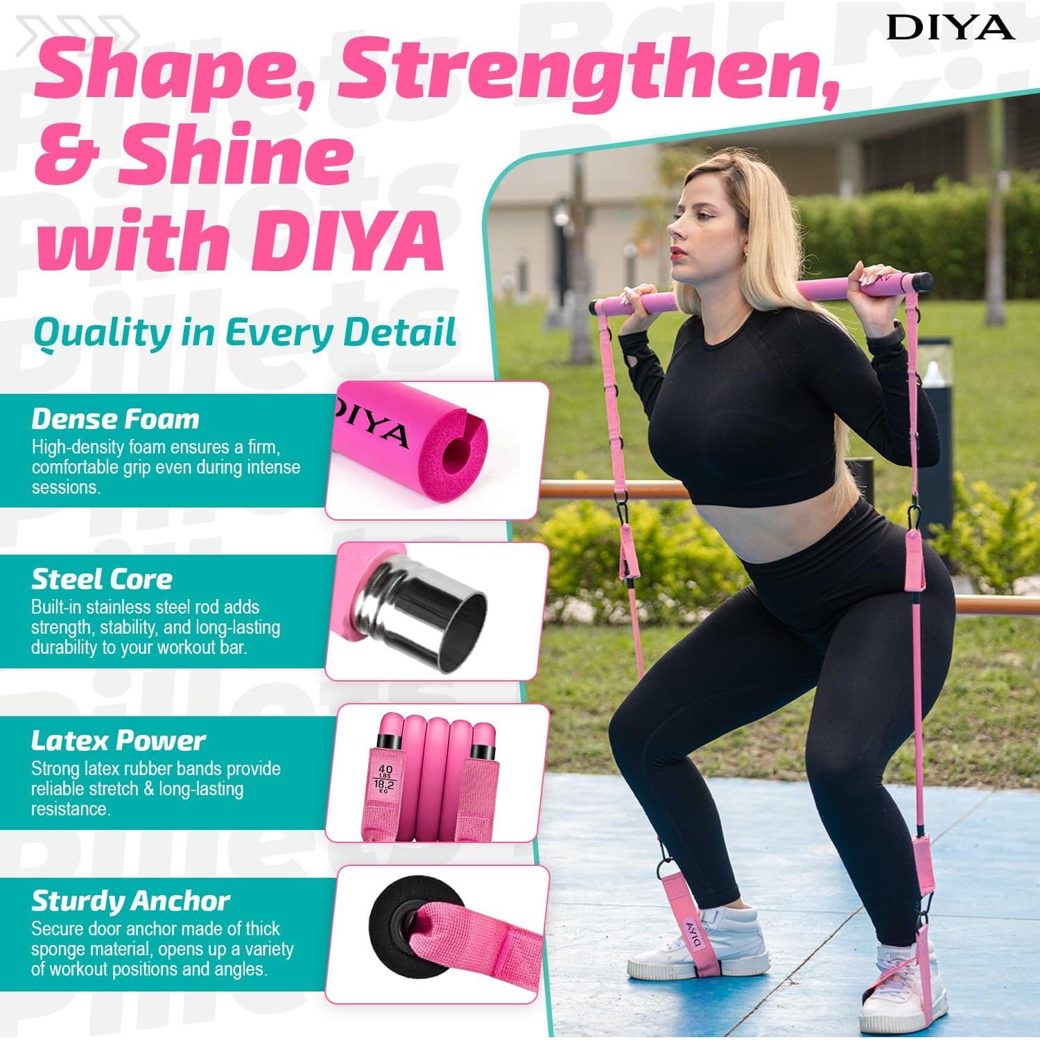 Kit de Bar Pilates DIYA con Bandas de Resistencia 63.5 kg