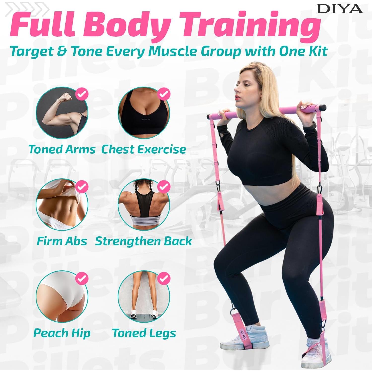 Kit de Bar Pilates DIYA con Bandas de Resistencia 63.5 kg