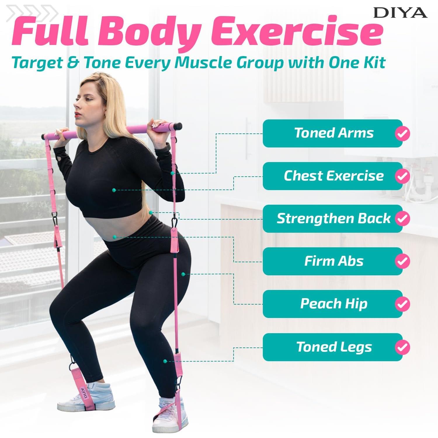 Kit de Bar Pilates DIYA con Bandas de Resistencia 63.5 kg