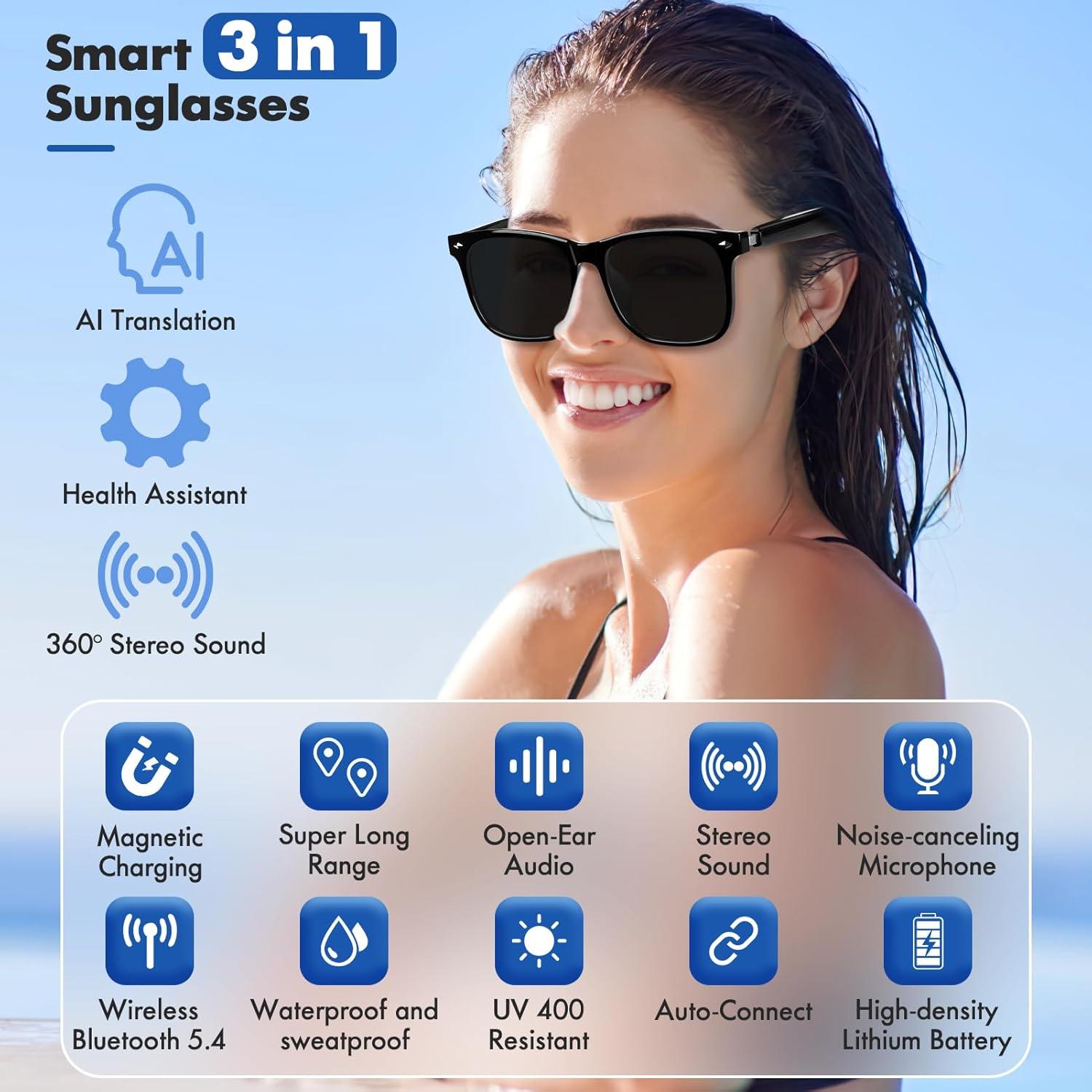 Gafas Inteligentes Luckit Bluetooth AI con Altavoz y UV400